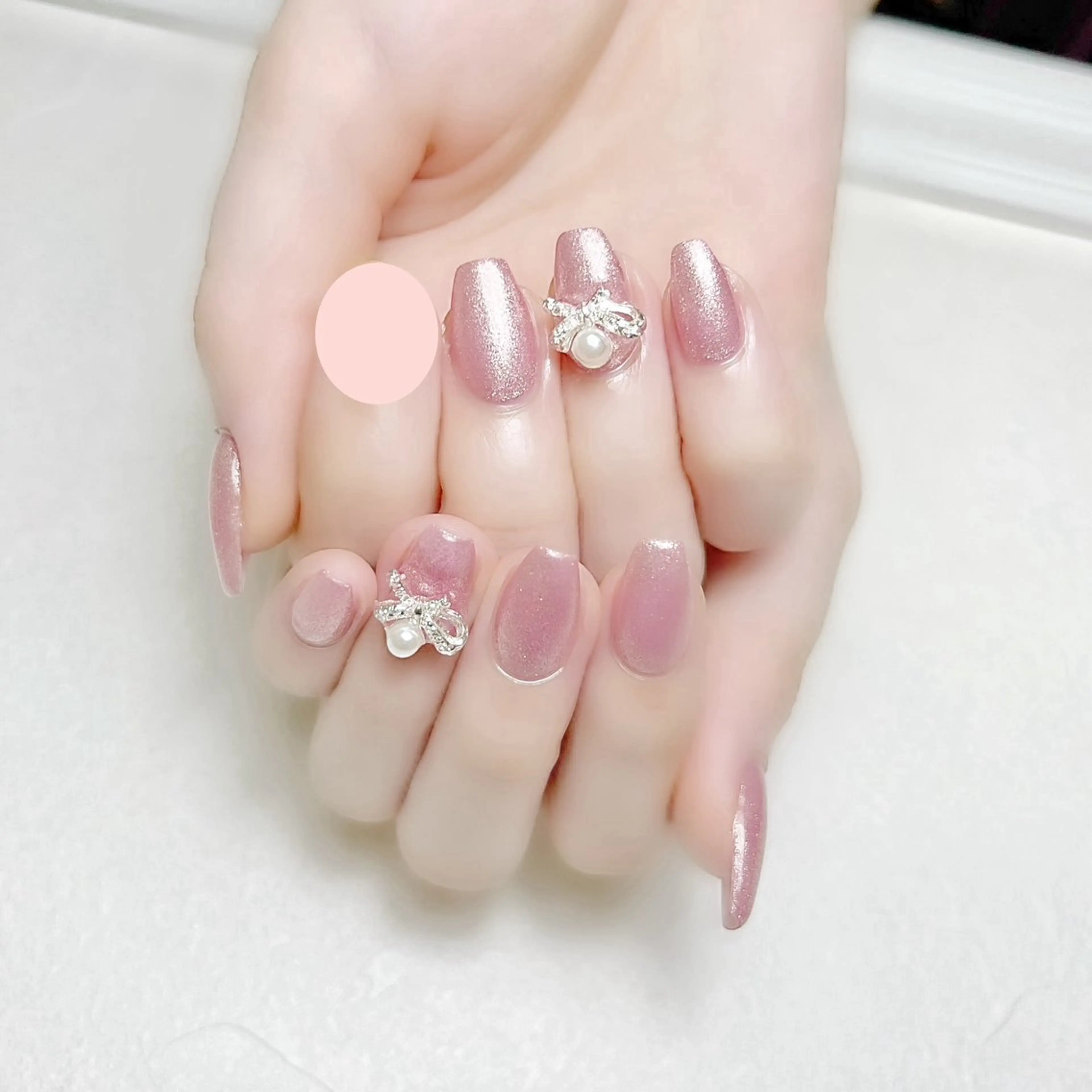 ネイル ラメ(グリッター) オフィスネイル ワンカラーネイル ピンク リボン rouse nail RISATOのネイルデザイン