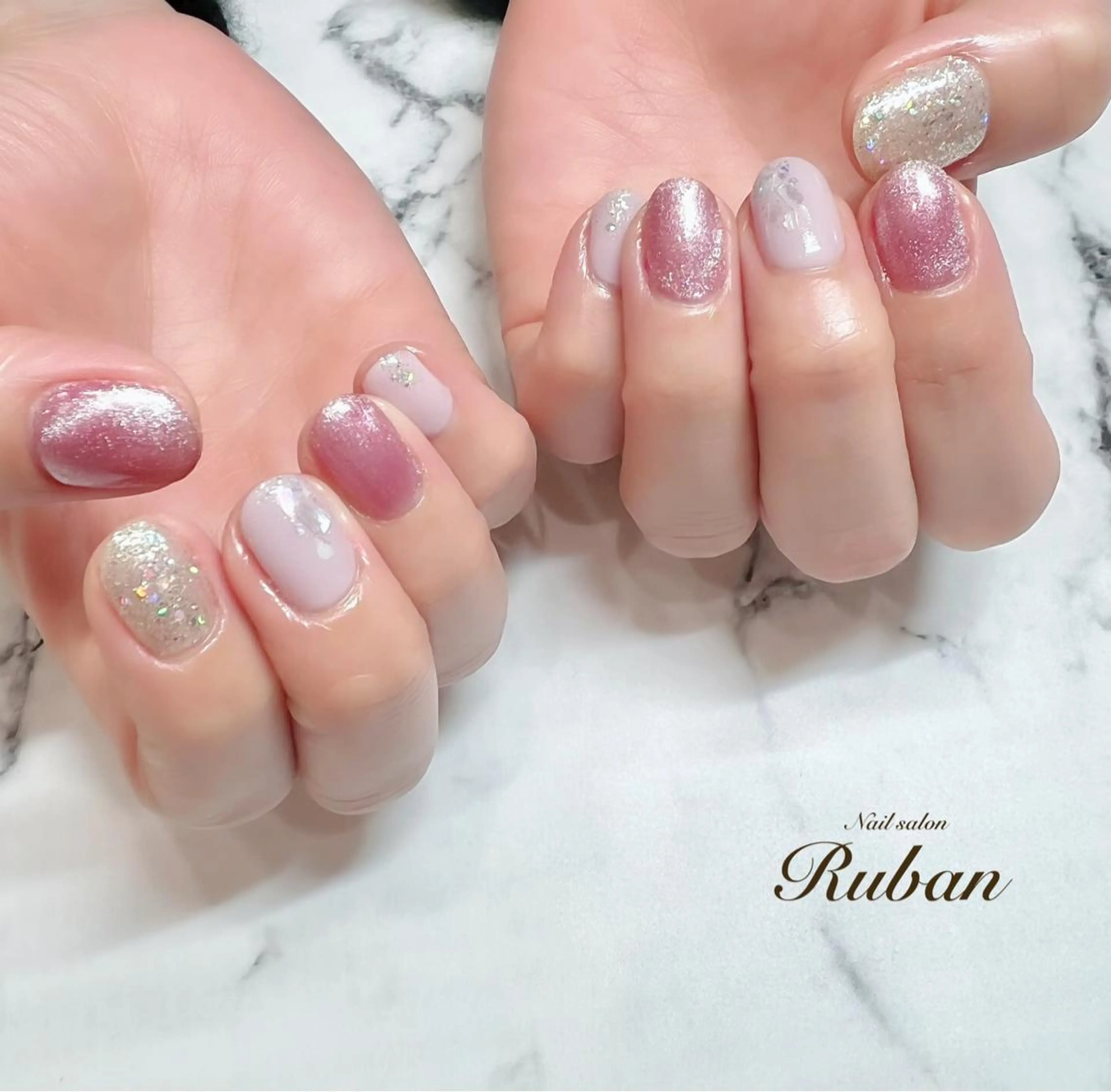 ネイル マグネットネイル ワンカラーネイル ピンク パープル シンプルネイル Nail salon Ruban所属・Nail salon Rubanのネイルデザイン
