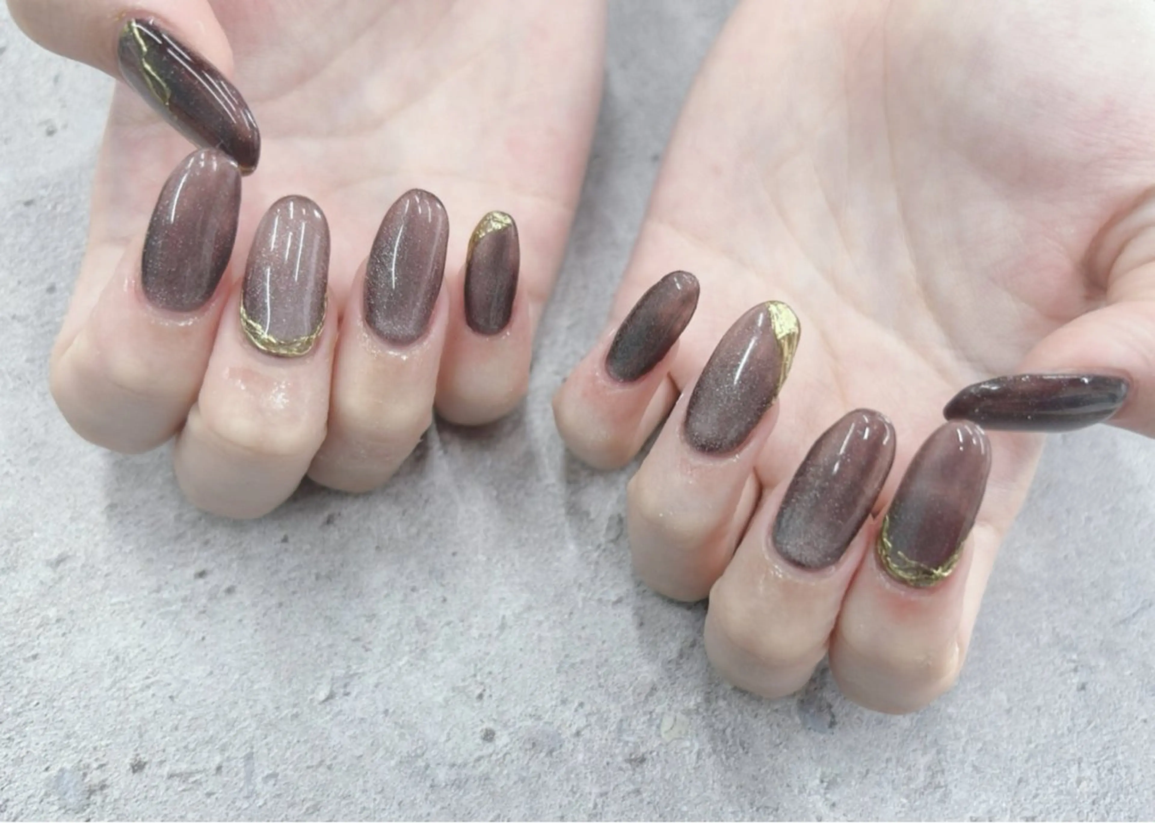 ネイル ブラウン マグネットネイル ミラーネイル ハンドネイル Nail Salon agré所属・agré ネイルサロン　アグレのネイルデザイン