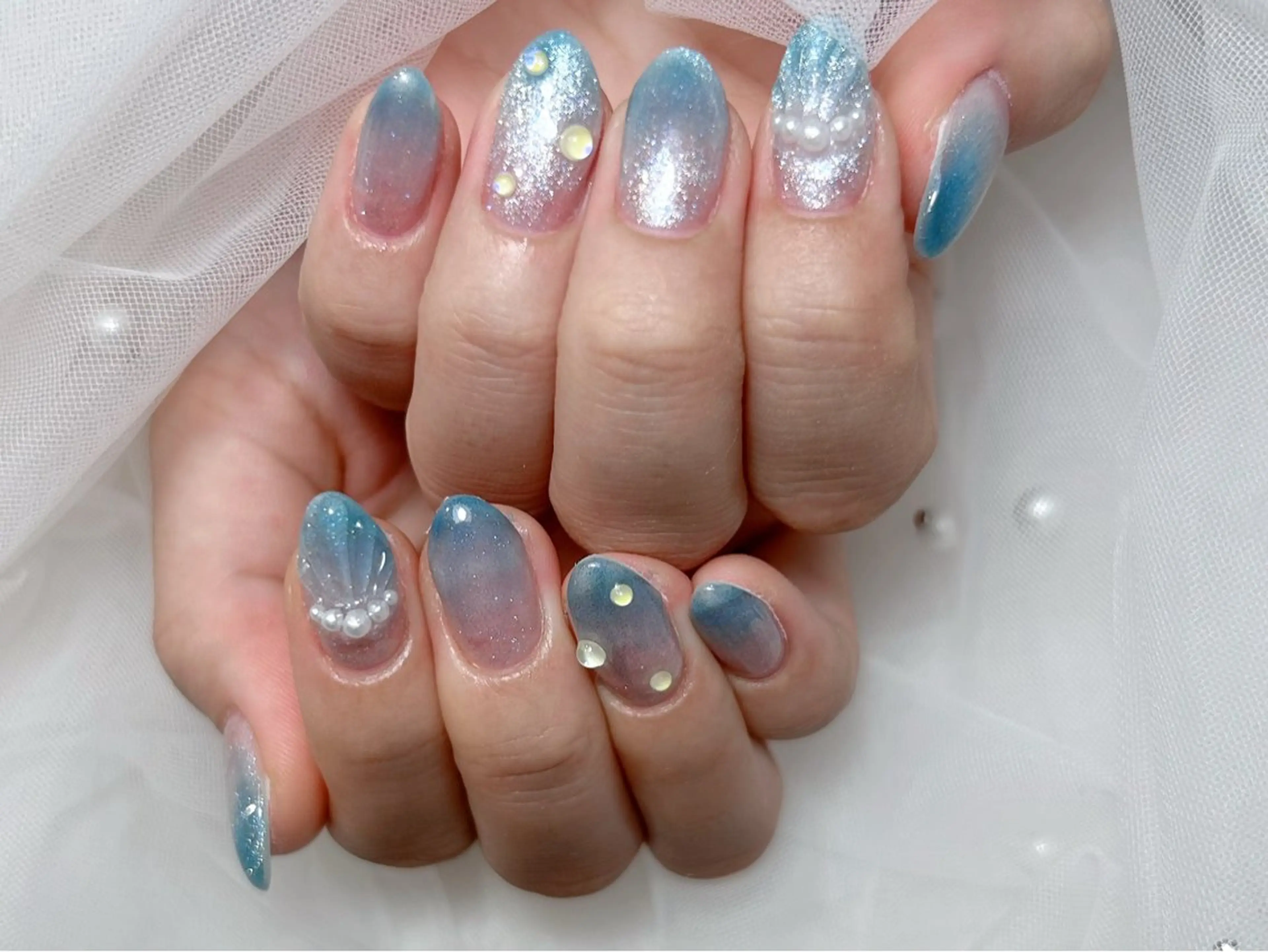 ネイル アートネイル 桜ネイル フレンチネイル ガラスフレンチ グラデーション ハンドネイル 🌸Soluna 🌸のネイルデザイン