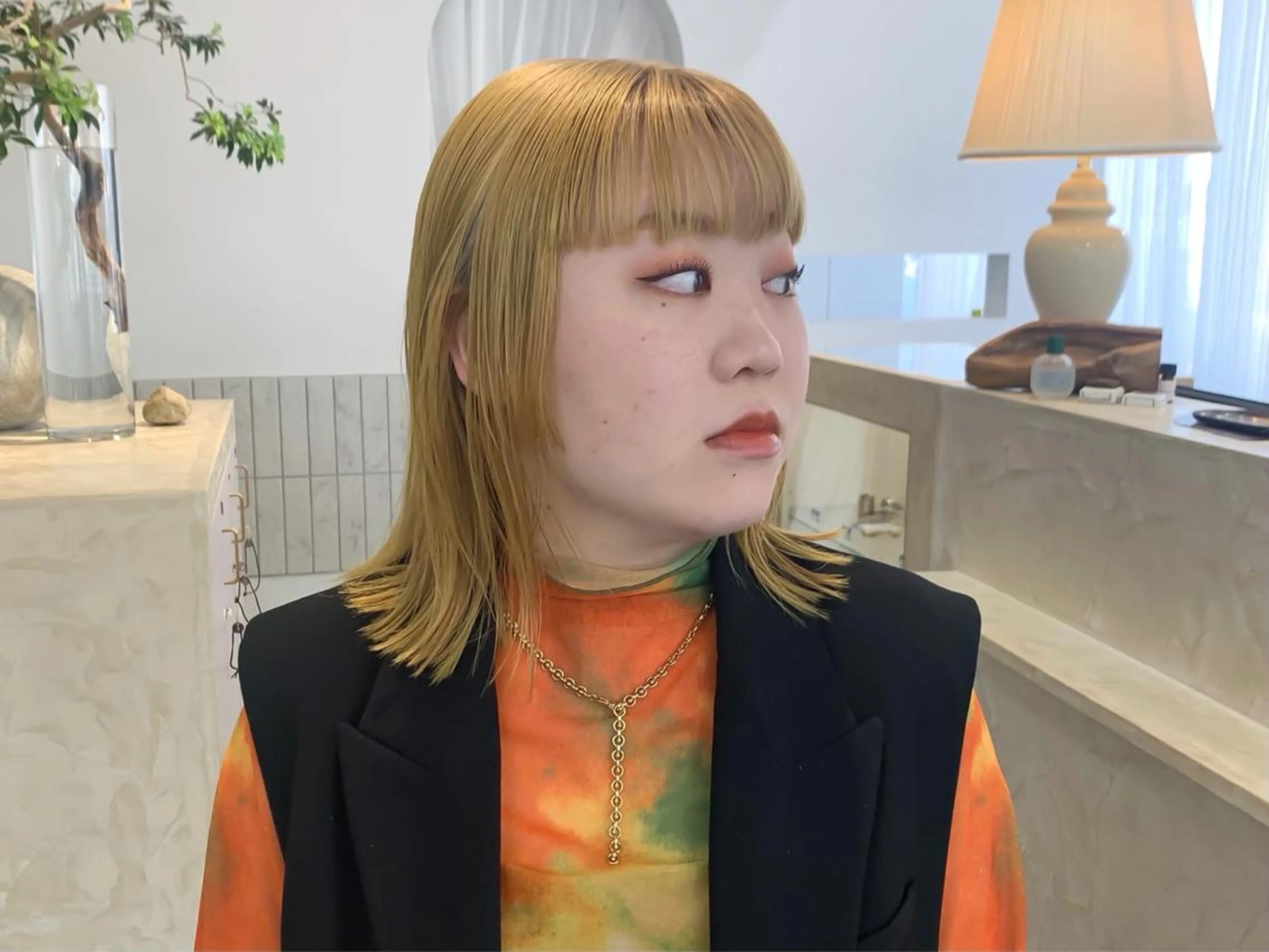 ミディアム カラー カット ヘアカラー 似合わせカット ケアパーマ喜来雅由のヘアスタイル