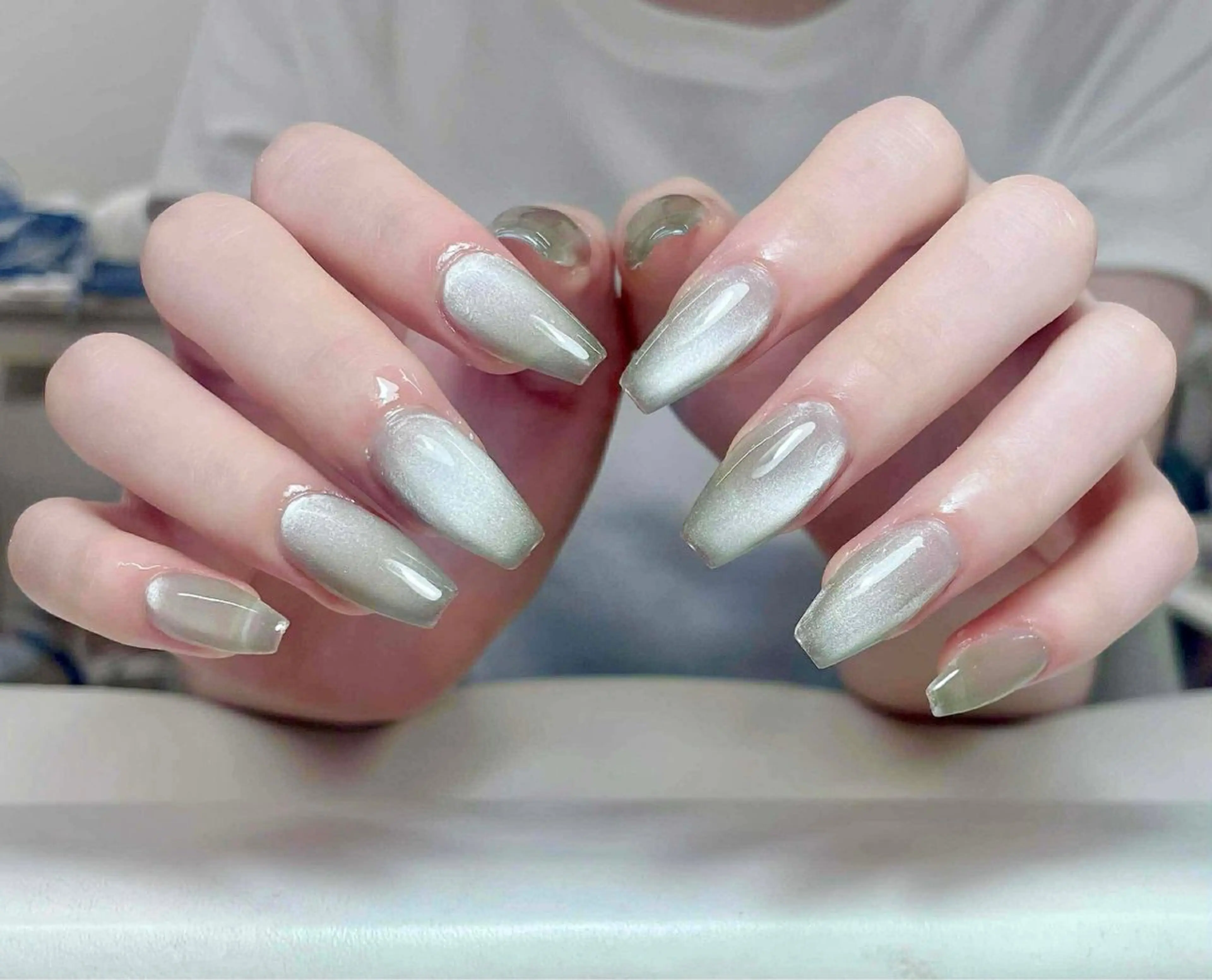 ネイル オーロラネイル ブルー チークネイル フットネイル フレンチネイル ハンドネイル Hana ハナのネイルデザイン