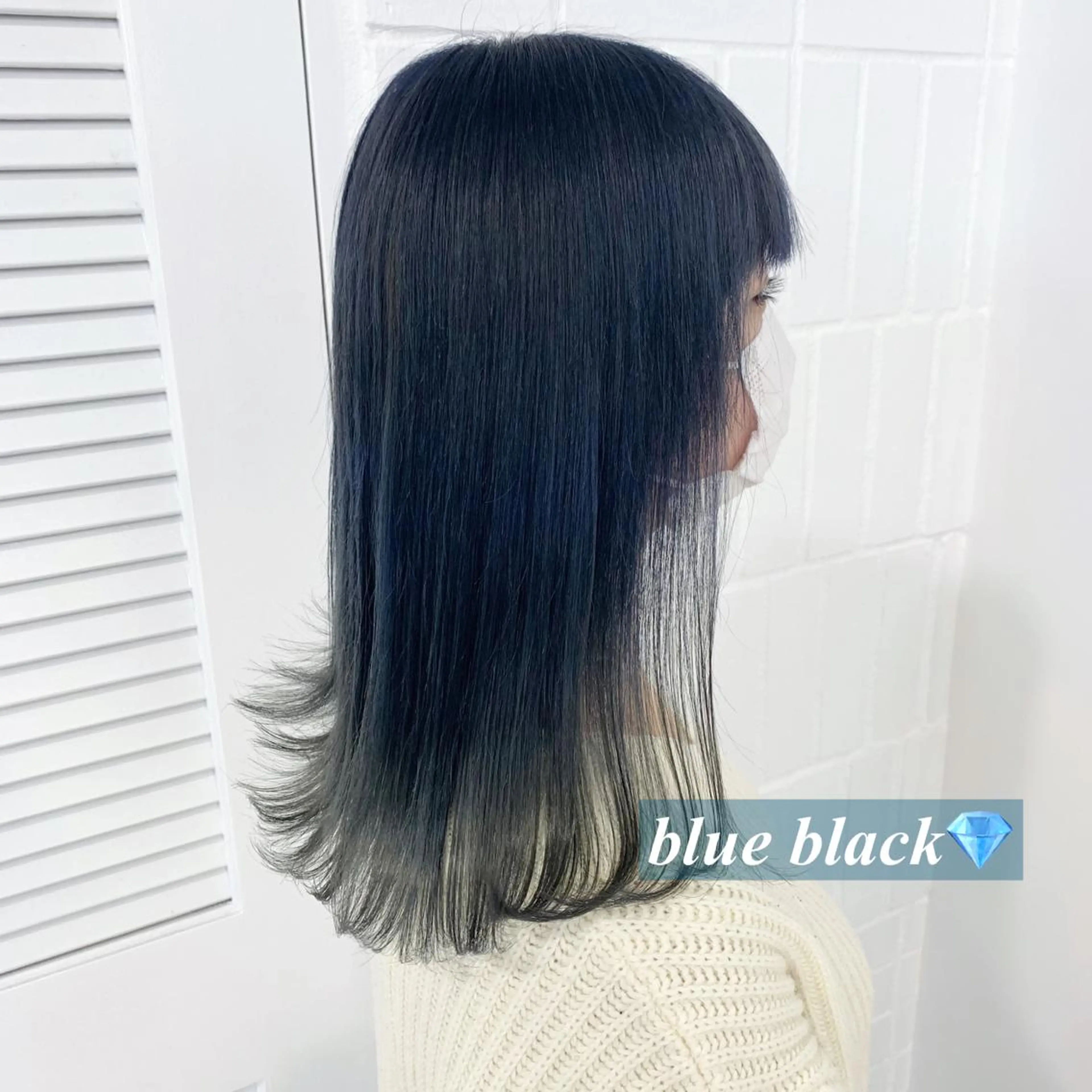 セミロング カラー ヘアアレンジ 黒髪 ブルーカラー ブルーブラック ネイビーカラー レイヤー×グレージュ /ピンク🩷mioのヘアスタイル