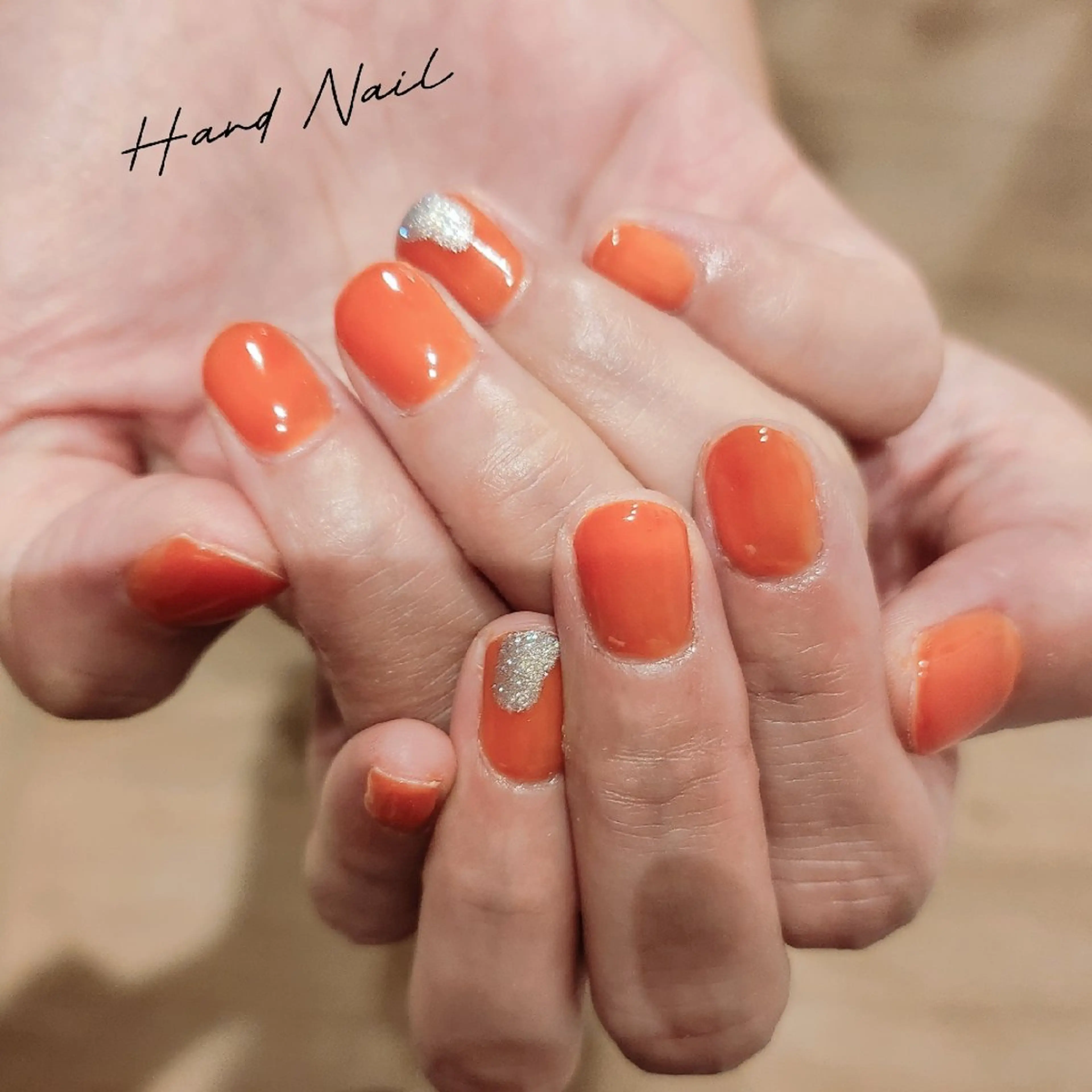 ネイル アートネイル キラキラネイル マグネットネイル オフィスネイル オレンジ ハンドネイル Bianca名駅店 あゆのネイルデザイン