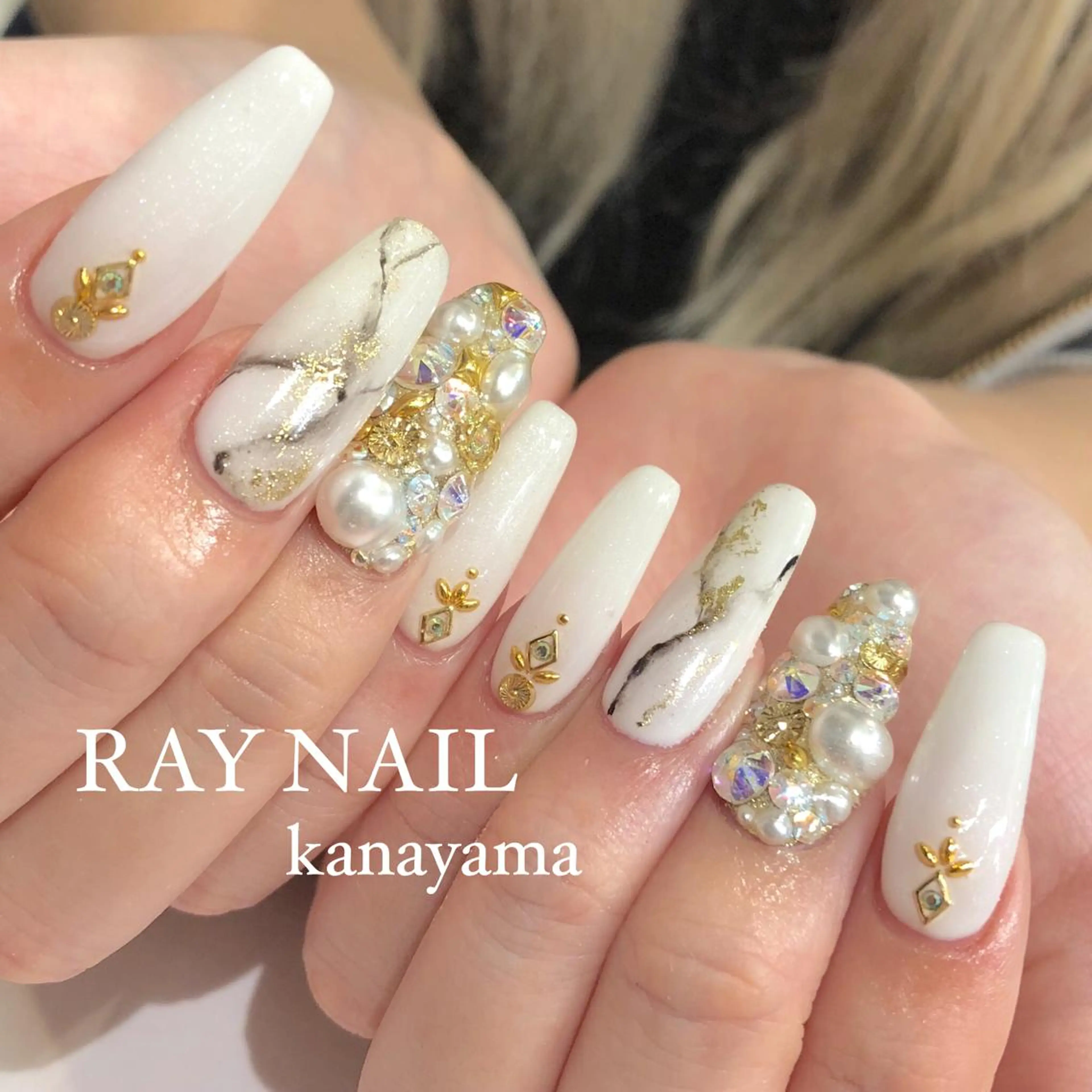 ネイル ロングネイル 大理石ネイル(マーブル) スカルプネイル ハンドネイル Arowa 伊田のネイルデザイン