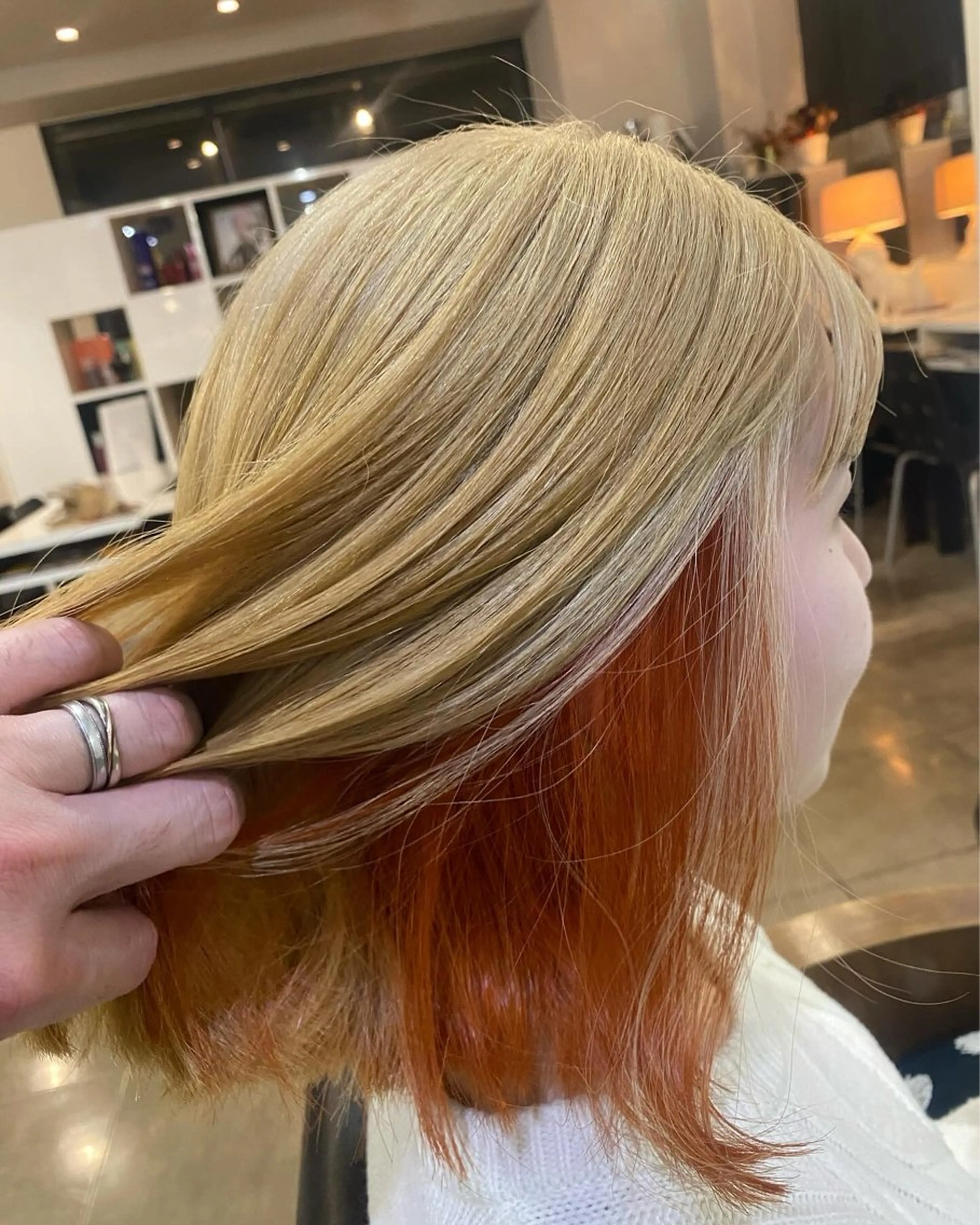 ショート カラー ヘアアレンジ ブリーチ インナーカラー オレンジ DISCOHAIRsanc（ルジャルダン町田）所属・烏山 達也のヘアスタイル