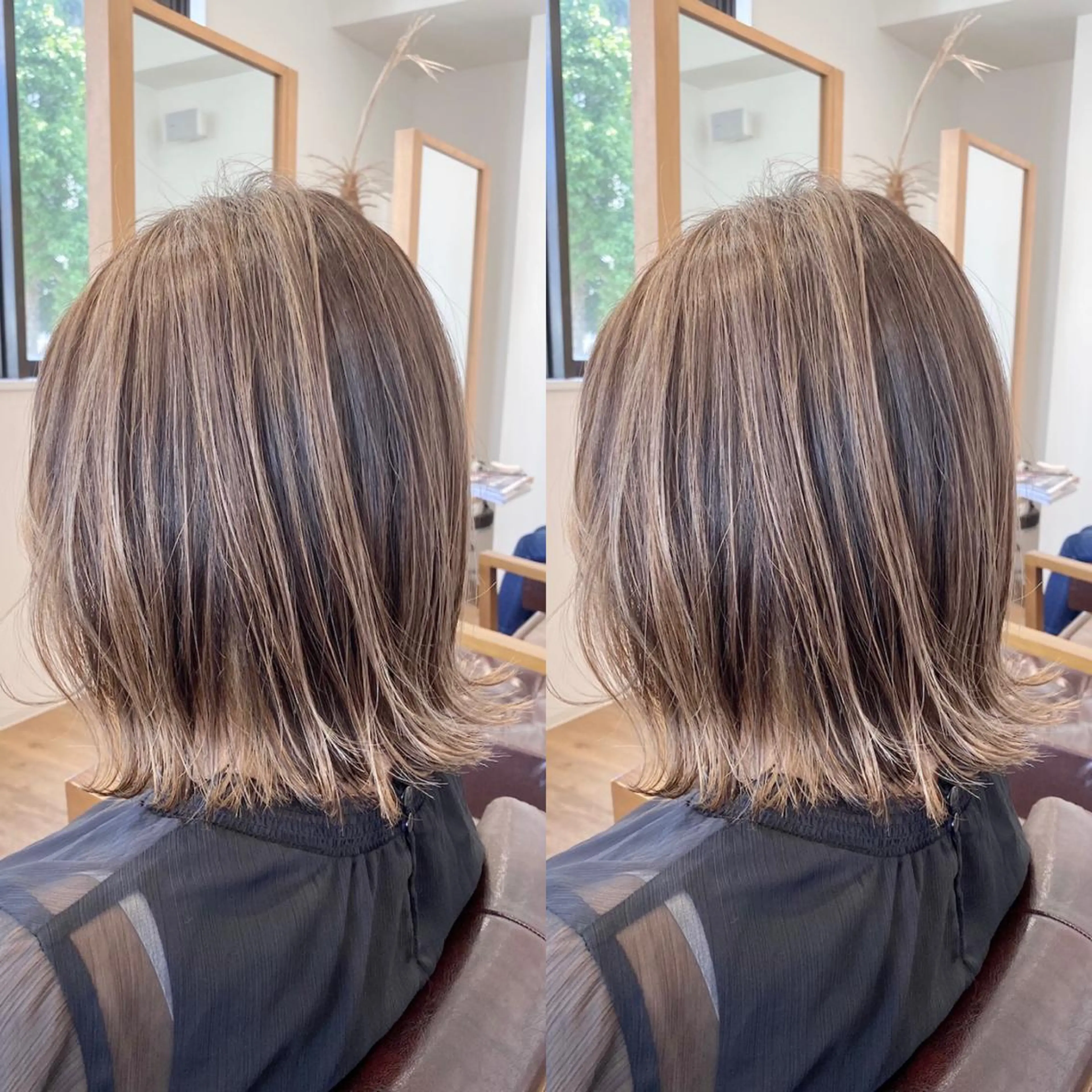 ショート カラー 前下がりボブ バレイヤージュ ベージュカラー ブリーチ ケアブリーチ カット ヘアカラー パーマ トリートメント ヘッドスパ KIZU 髪質改善 オカルト怪談のヘアスタイル