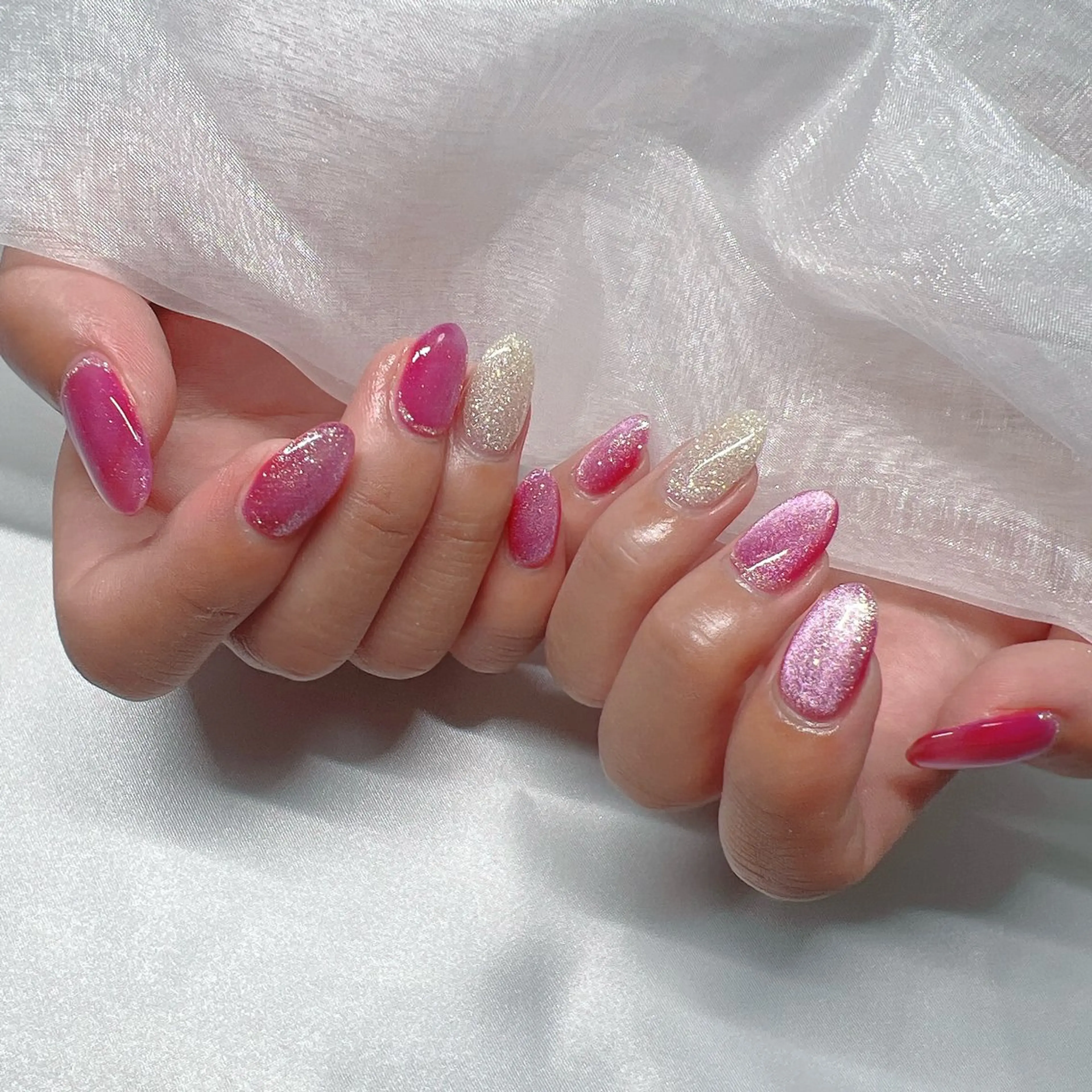 ネイル ジェルネイル 韓国ネイル ラメ(グリッター) マグネットネイル ミラーネイル ハンドネイル -nail salon-Reward所属・nail salon Rewardのネイルデザイン