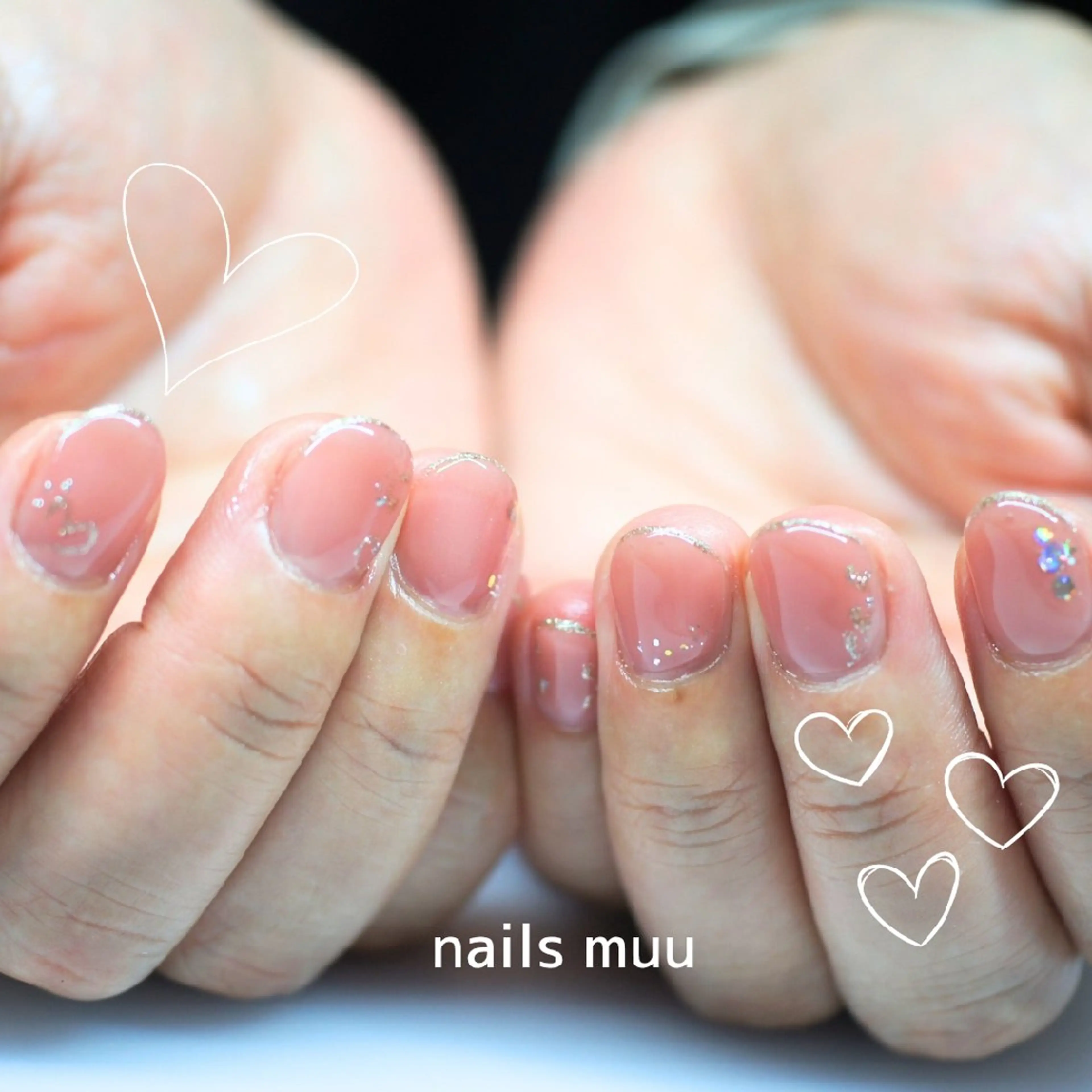 ネイル アートネイル ラメ(グリッター) ミラーネイル オフィスネイル ピンク ハンドネイル nails muu まゆのネイルデザイン