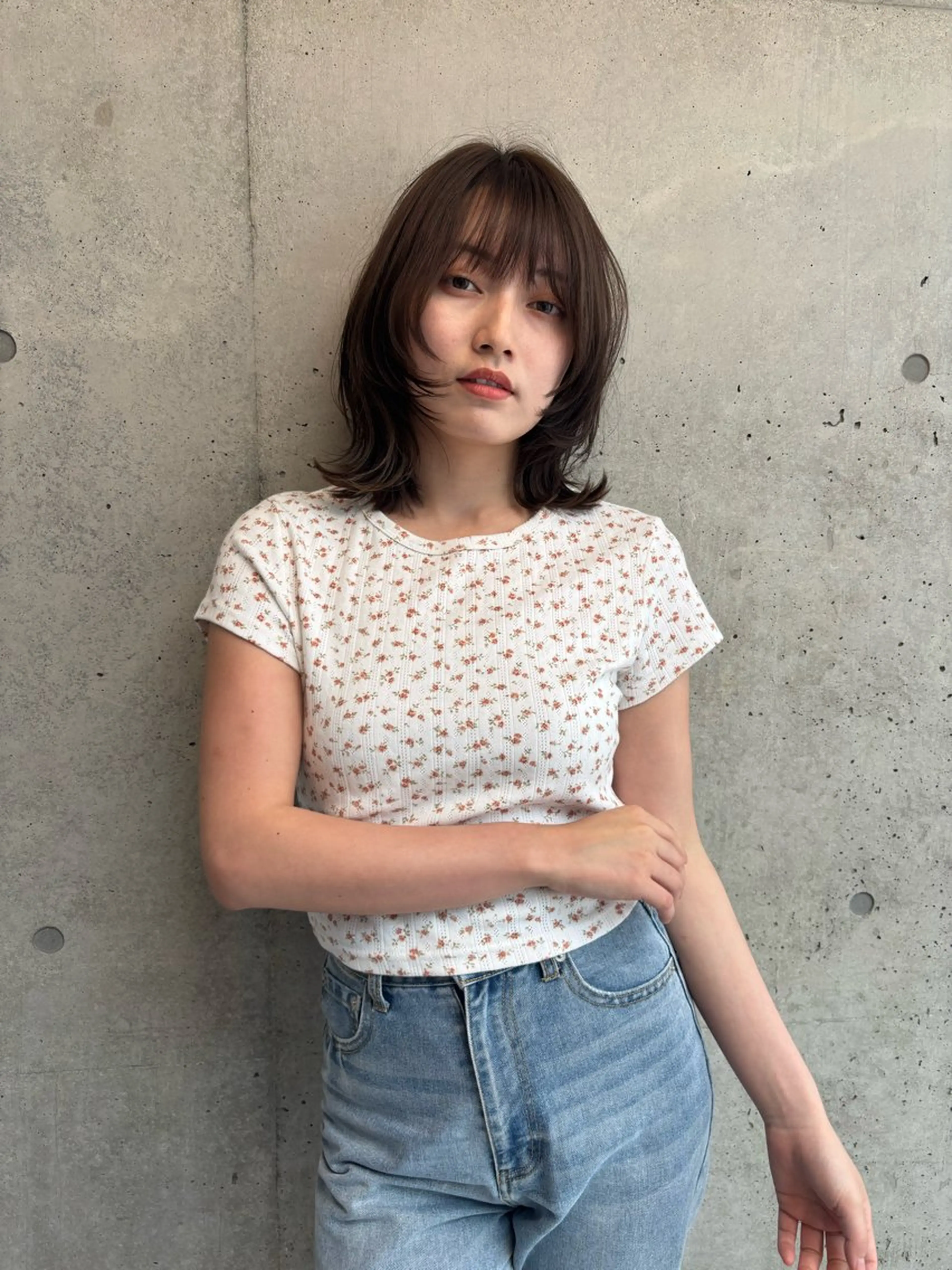 ミディアム ボブ くびれヘア レイヤーカット カット ヘアカラー トリートメント 新村 華奈絵のヘアスタイル