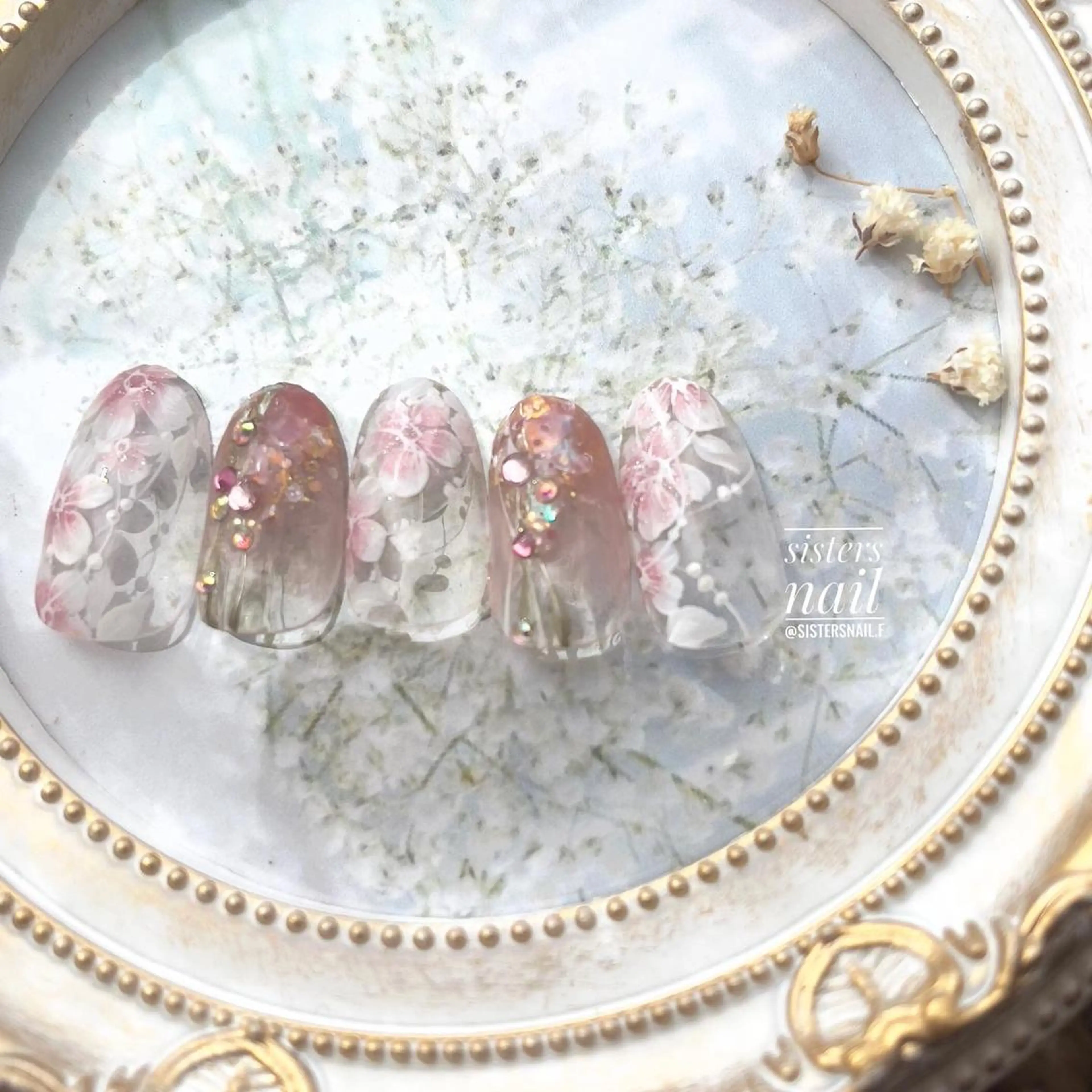 ネイル アートネイル 入学式 フラワーネイル ジェルネイル 卒業式 sisters nail.fのネイルデザイン