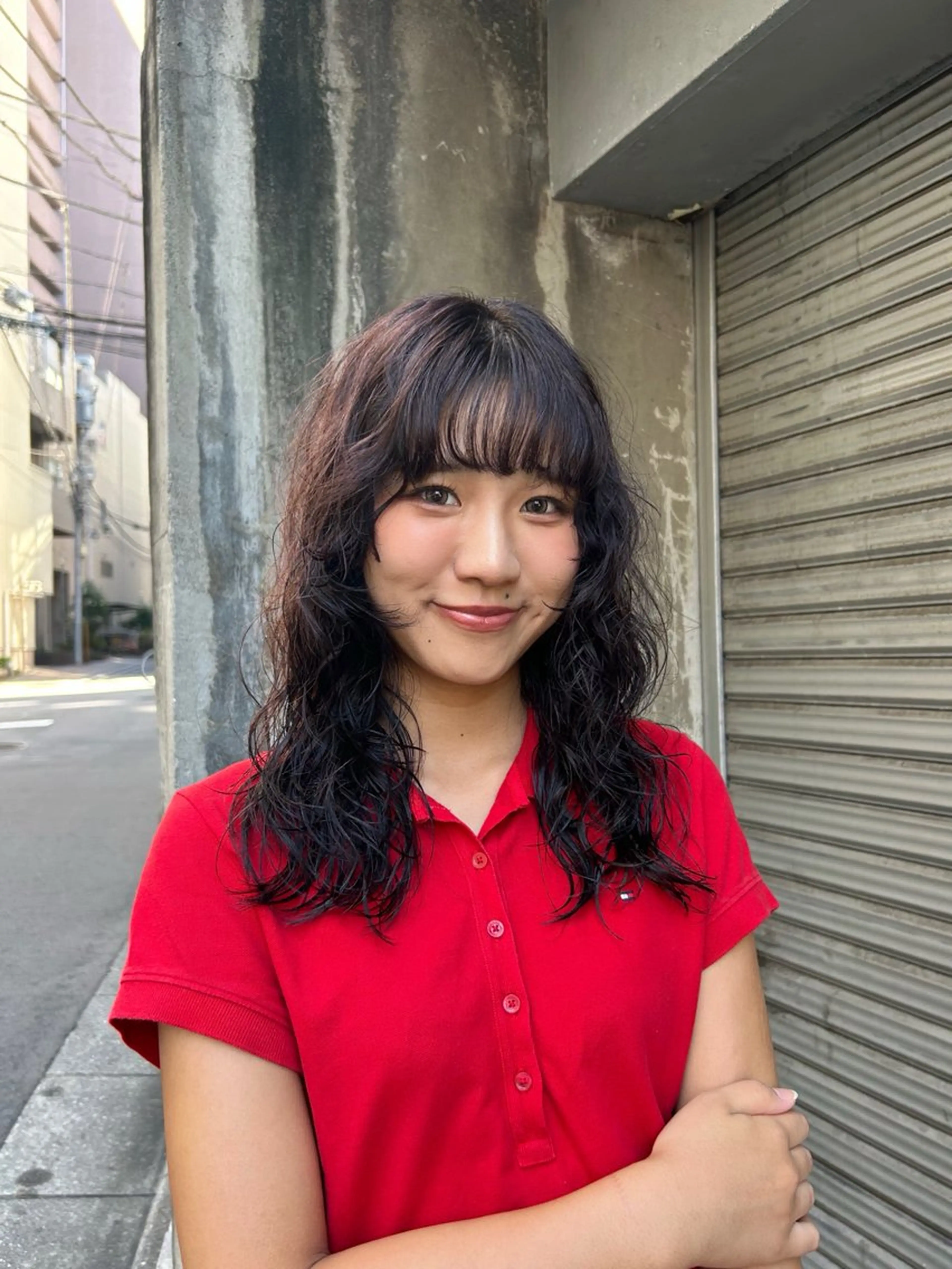 セミロング セミロングパーマ レイヤーカット カット ヘアカラー パーマ ayano/パーマ/ 暖色カラーのヘアスタイル