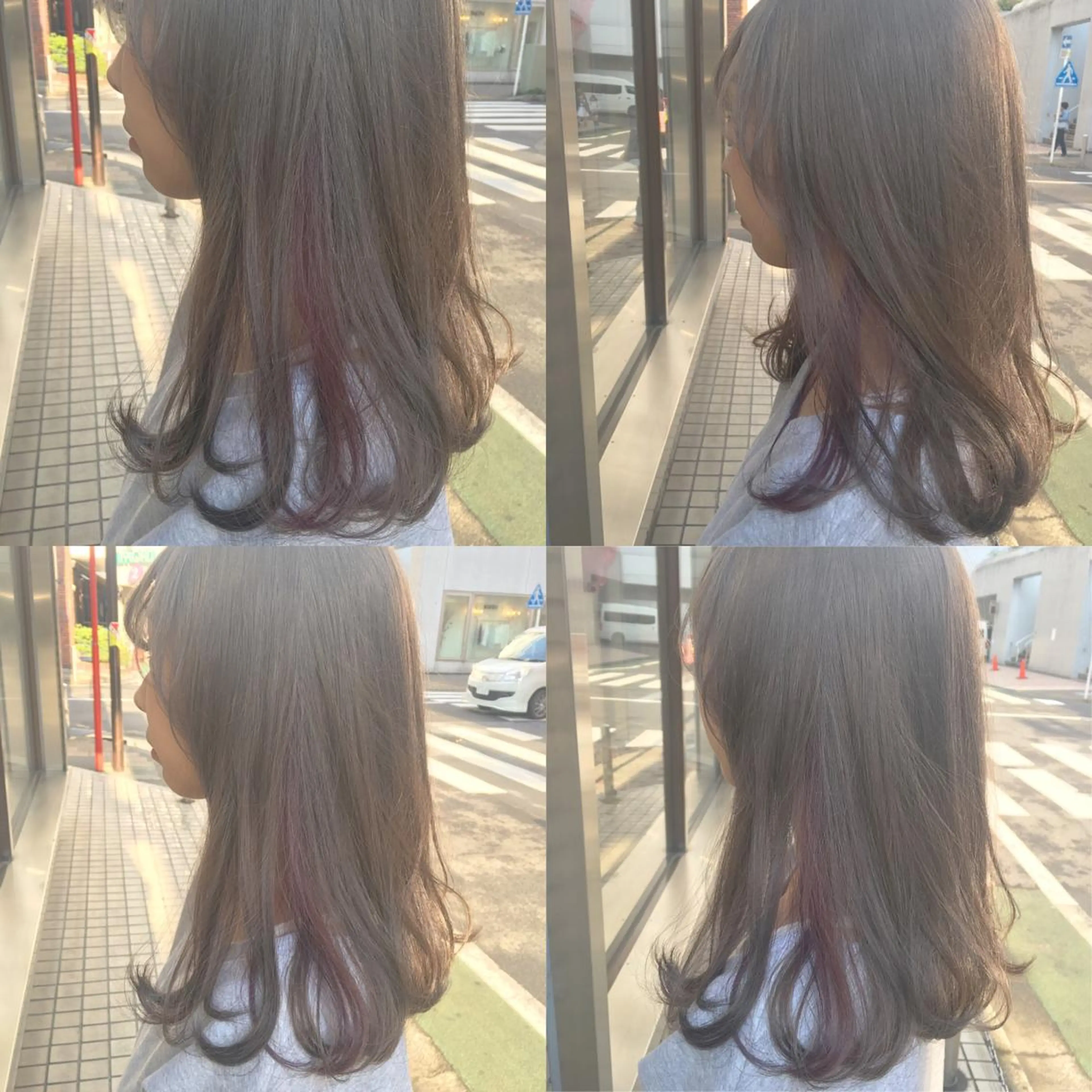 セミロング カラー パーマ ヘアアレンジ ブリーチ 透明感カラー デザインカラー グレージュ バイオレットカラー ハイトーン特化🤍 浦住のヘアスタイル