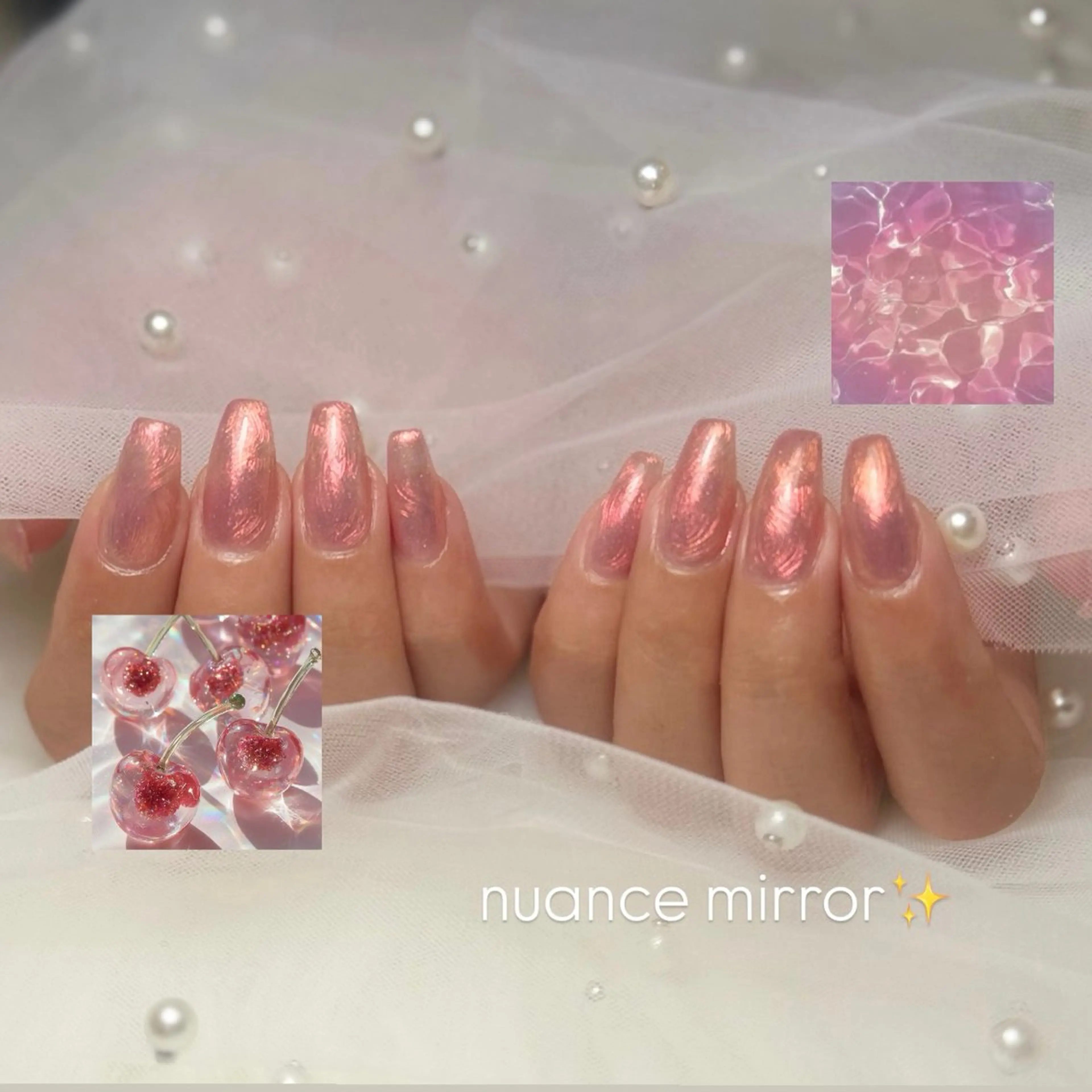 ネイル オーロラネイル ミラーネイル ニュアンスネイル ハンドネイル Beautiful Me 牛久店所属・Kudo Izumiのネイルデザイン