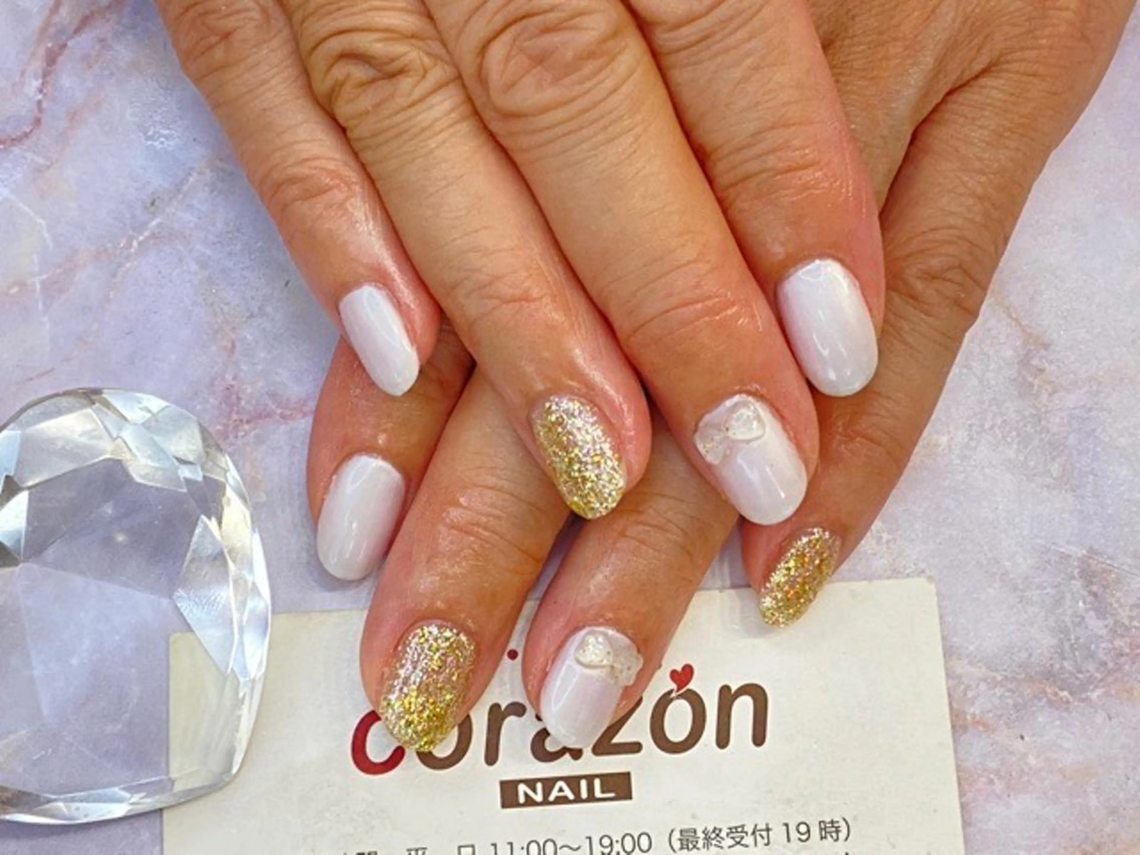 ネイル ブルー クリアネイル ゴールド ハート リボン corazon所属・ネイリスト aicoのネイルデザイン