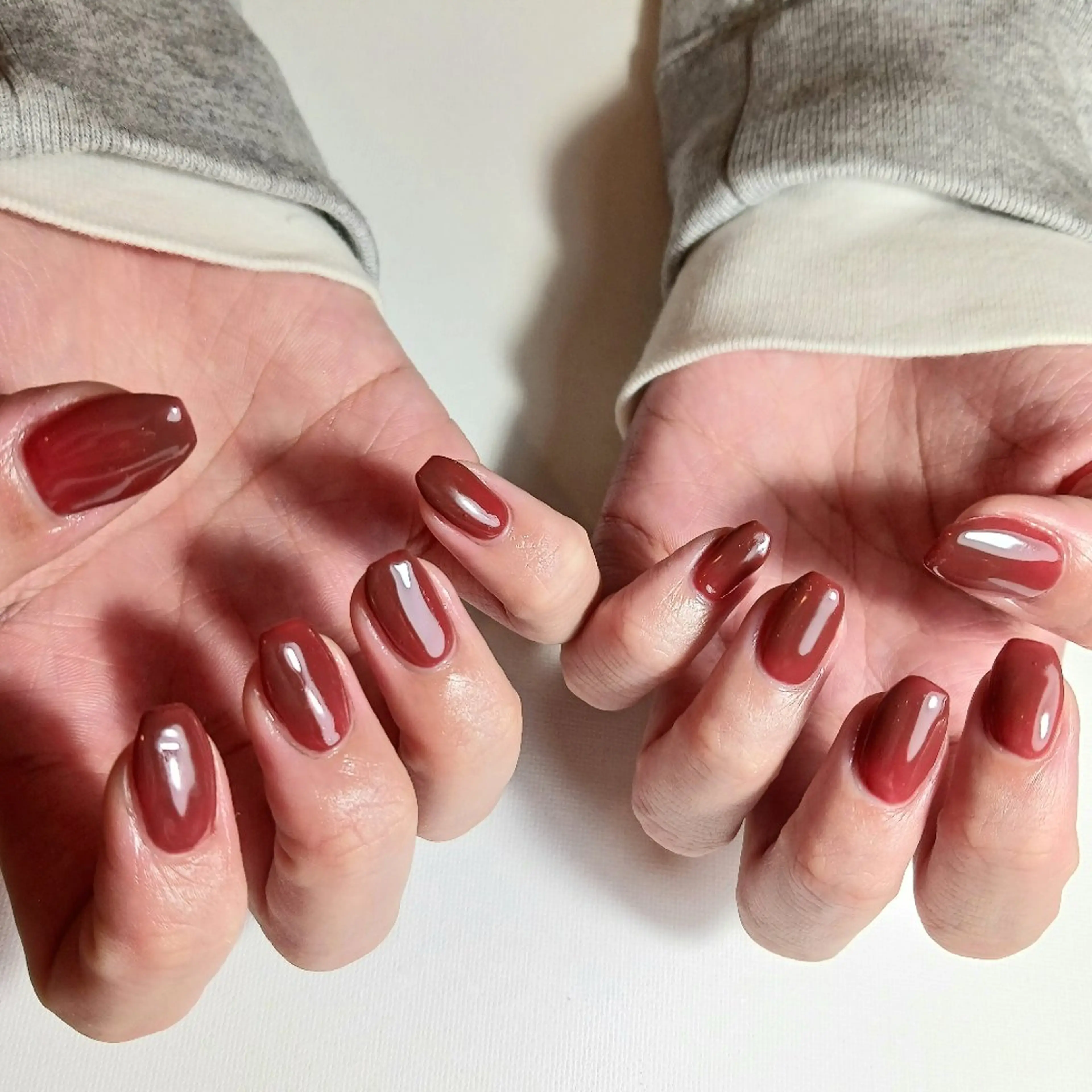 ネイル ボルドー ブラウン ジェルネイル 持ち込み ワンカラーネイル ハンドネイル owlnail /持込みデザイン専門のネイルデザイン