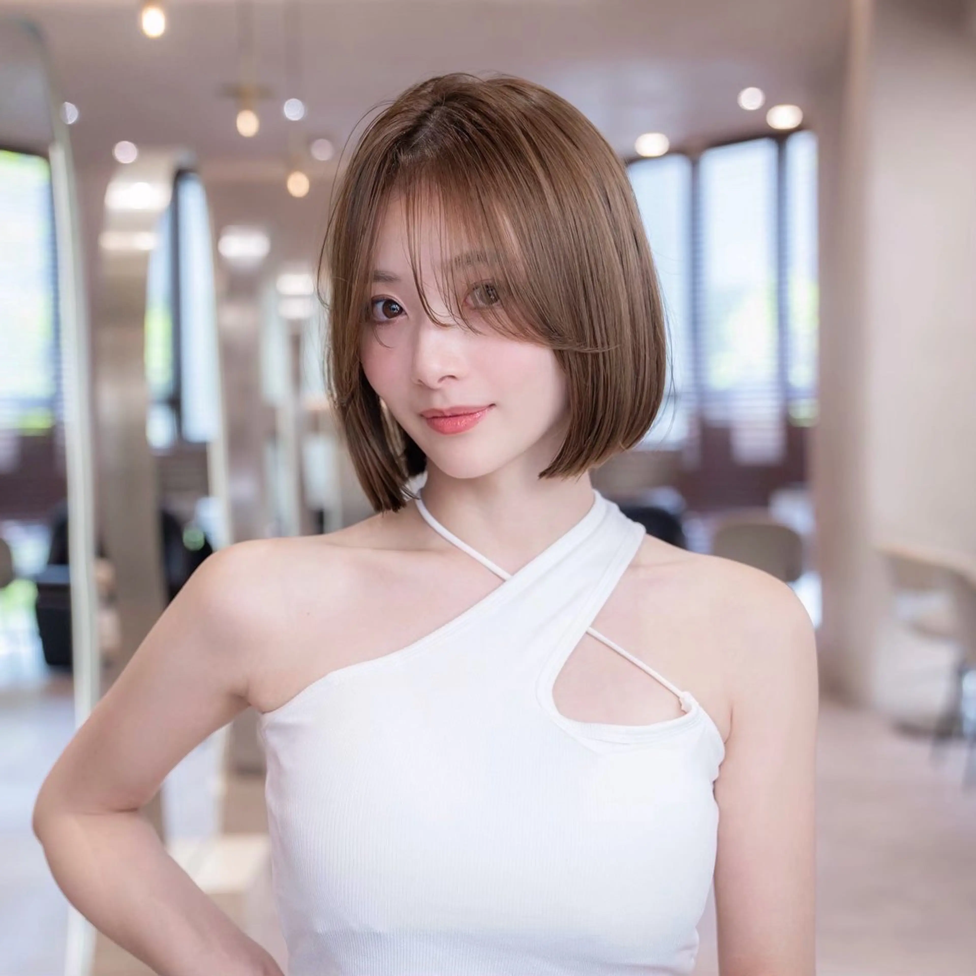 ミディアム ボブレイヤー ボブ 顔まわりレイヤー 顔周りカット ハッシュカット driP. by HAVANA原宿所属・原宿/韓国/髪質改善 /レイヤー/ボブのヘアスタイル