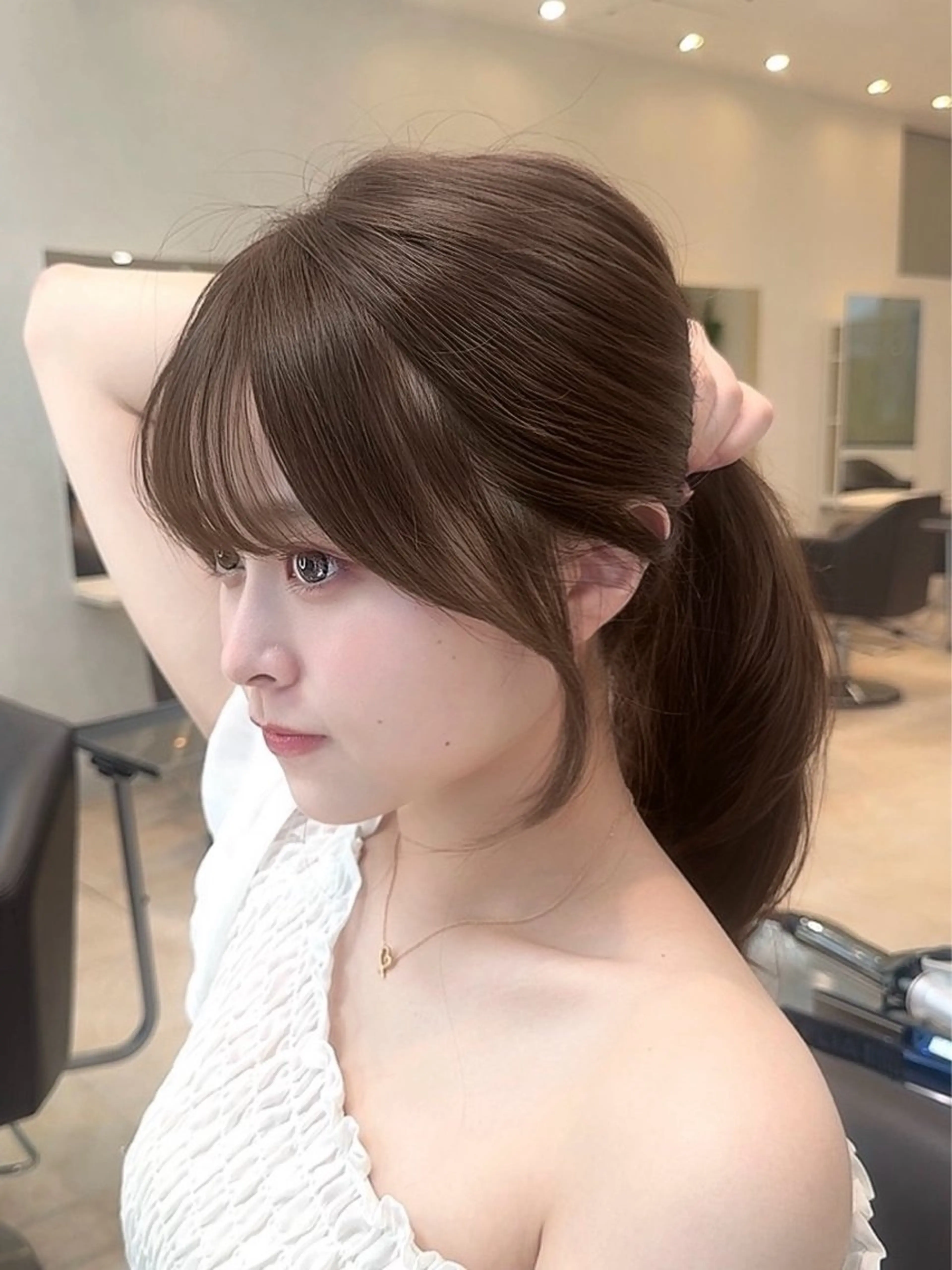 ロング カラー パーマ ヘアアレンジ 顔周りカット カット ヘアカラー トリートメント JYUNESU所属・韓国・韓国ヘア 髪質改善のヘアスタイル