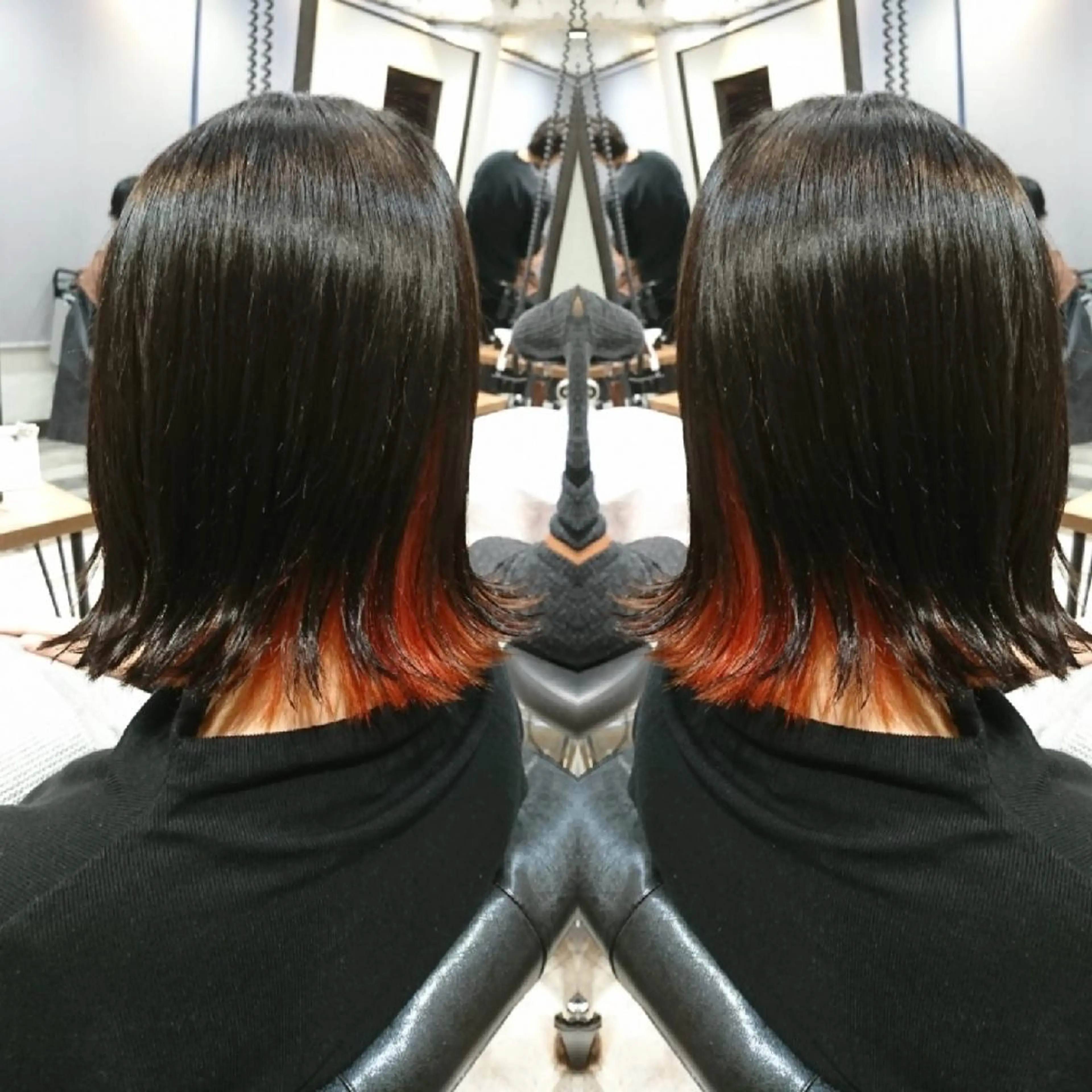 ミディアム カラー インナーカラー オレンジ ACROあべの店所属・艶カラー/インナー /グラデ/大西小百合のヘアスタイル