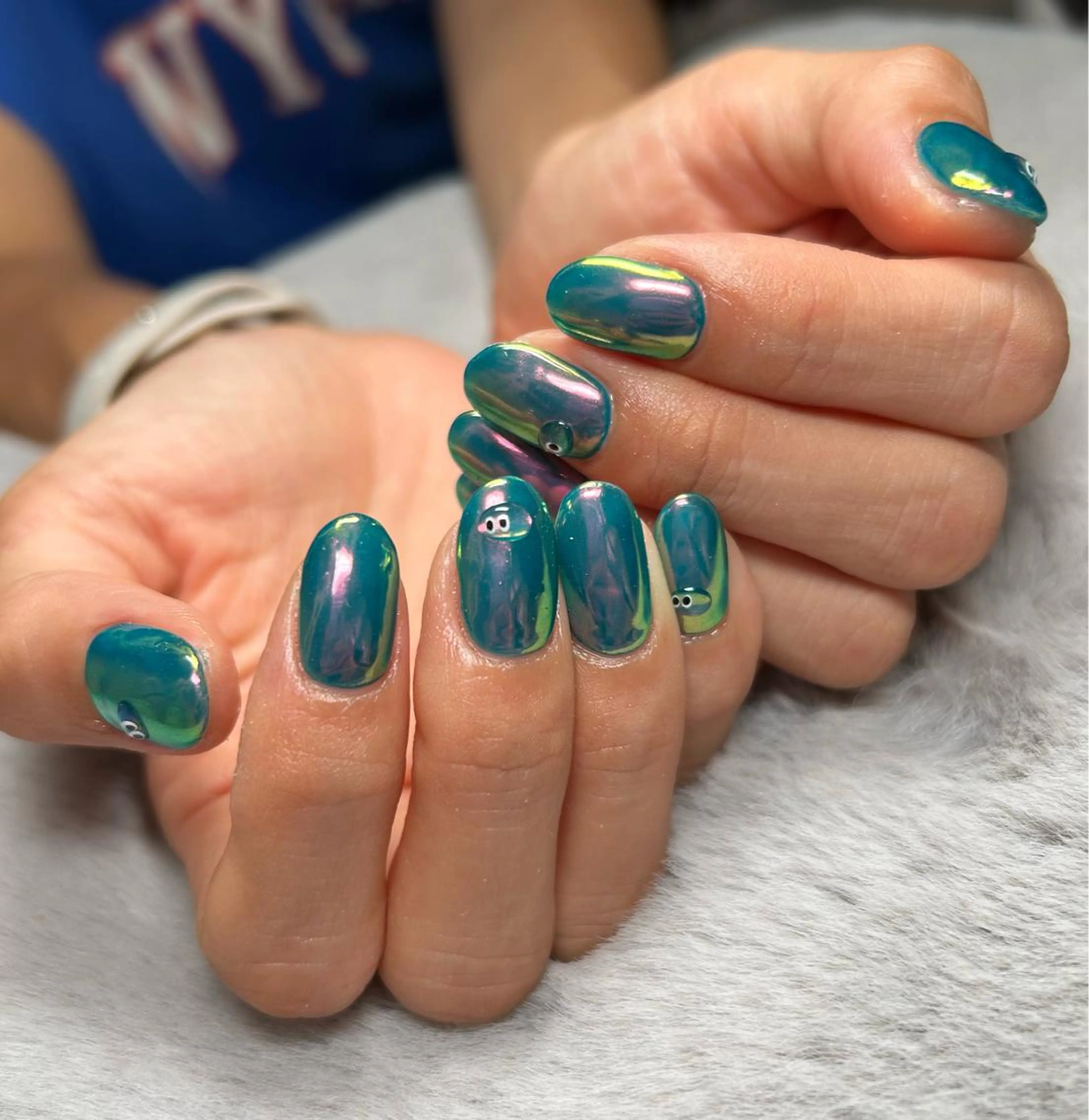 ネイル オーロラネイル ブルー 長さ出し フレンチネイル ラメ(グリッター) ハンドネイル フットネイル Bianca 美浜店 masuのネイルデザイン