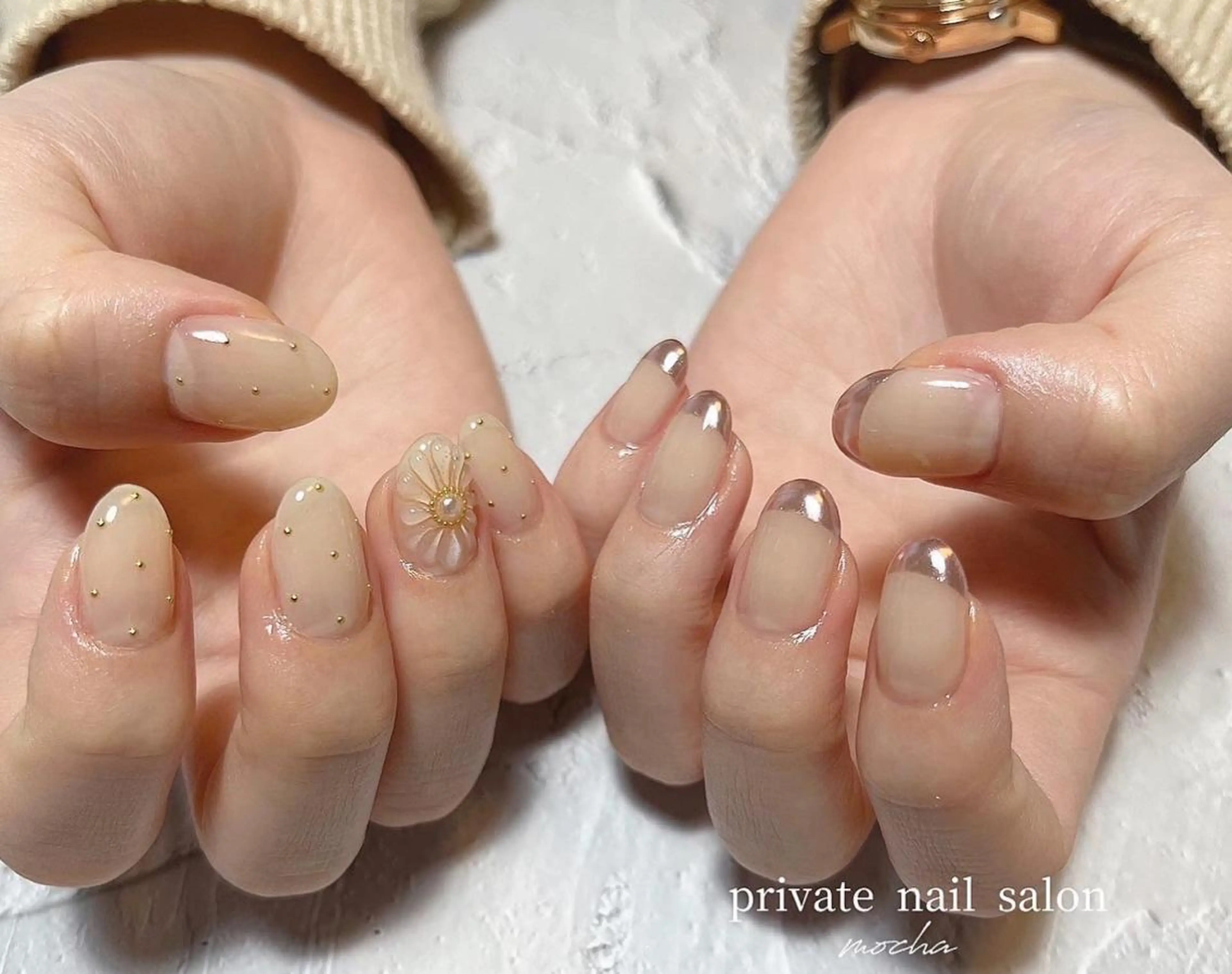 ネイル カジュアル チークネイル フレンチネイル ジェルネイル マグネットネイル ハンドネイル mocha nailのネイルデザイン