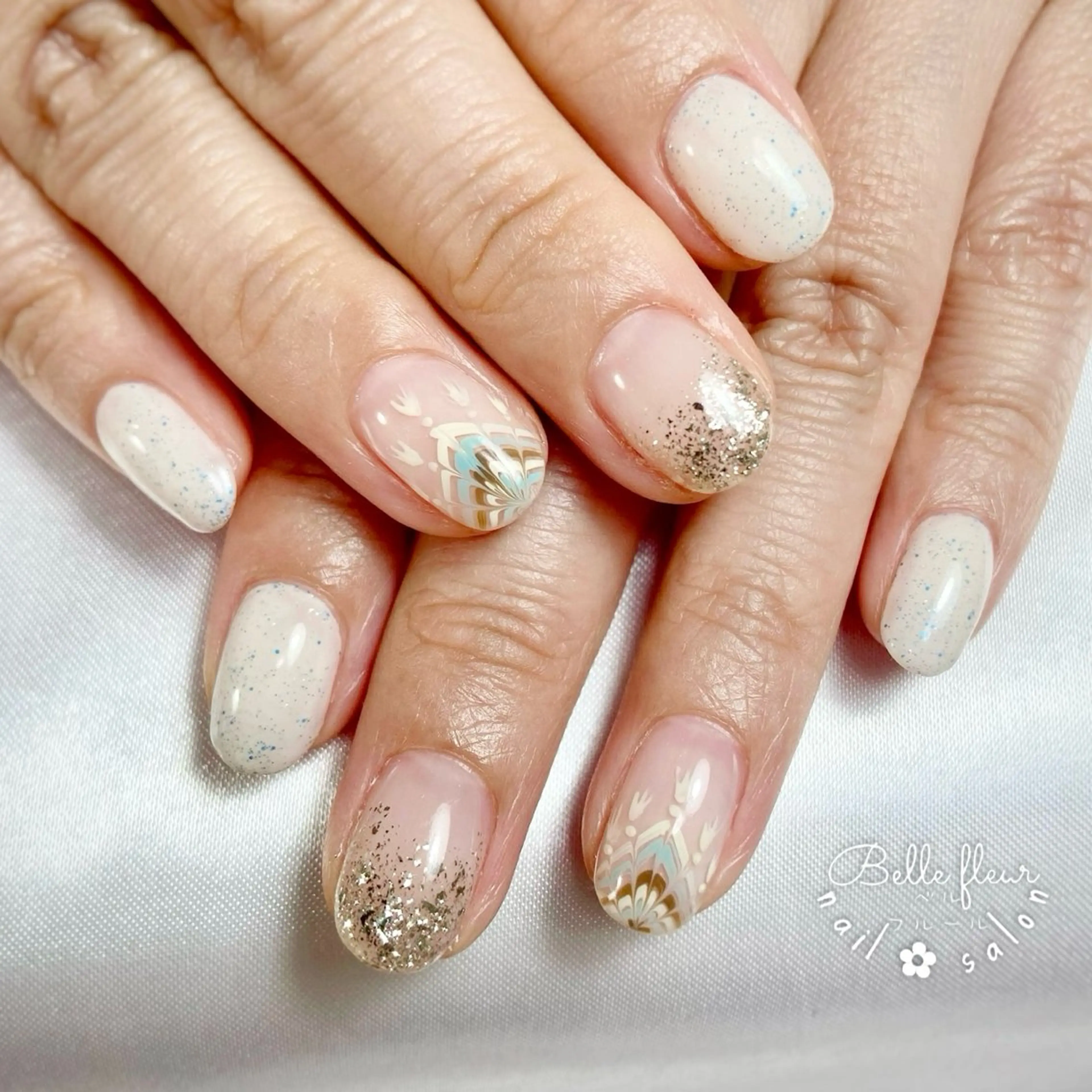 ネイル ピーコックネイル ハンドネイル ﾈｲﾙｻﾛﾝ Bellefleurのネイルデザイン