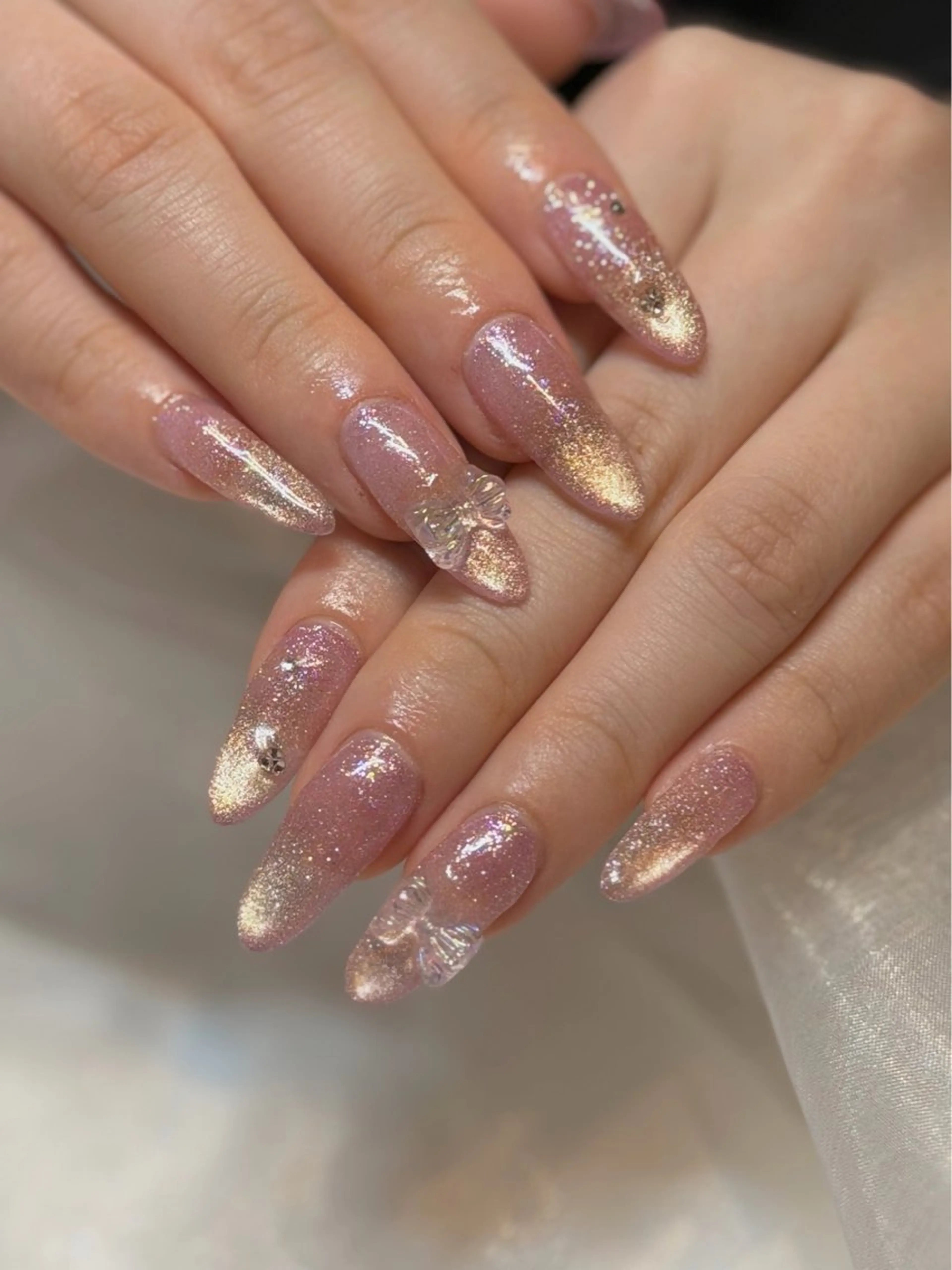 ネイル 長さ出し nailsalon moe.所属・yume 大人ガーリーネイルのネイルデザイン