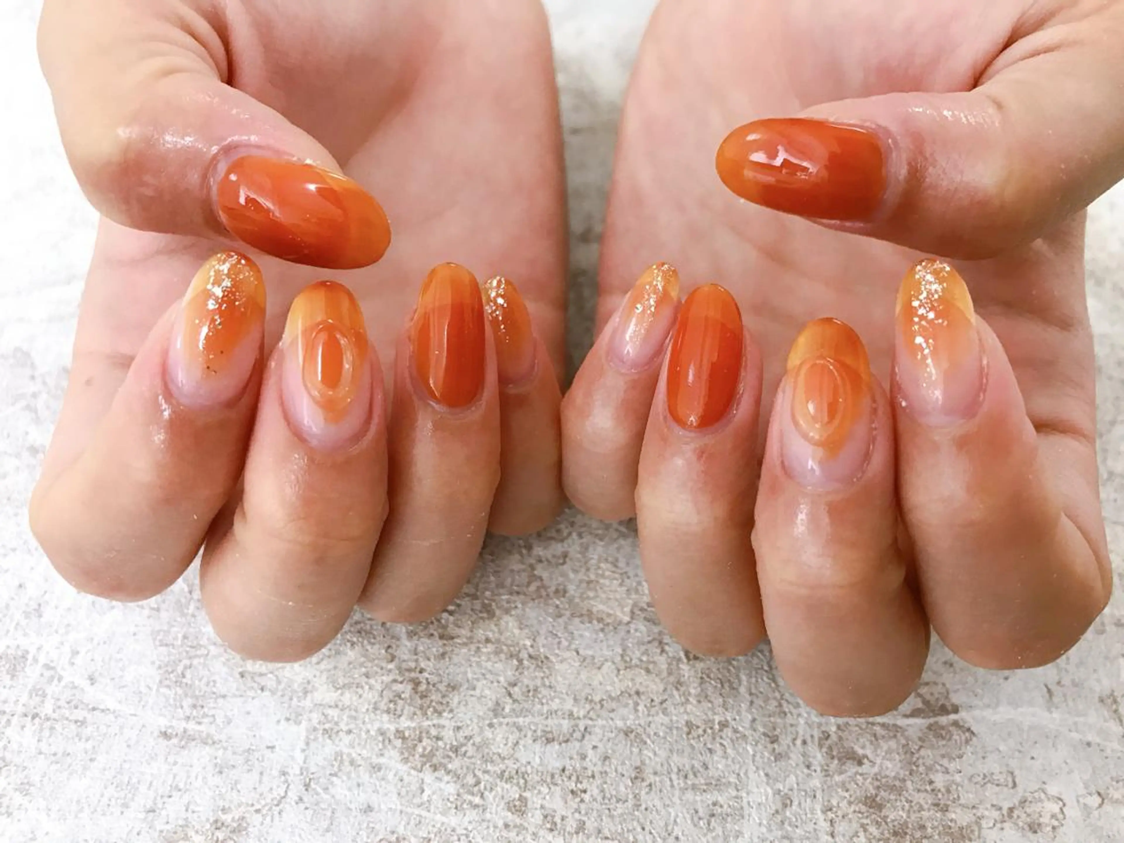 ネイル オレンジ ぷっくりネイル ハンドネイル Mogu nail 二子玉川のネイルデザイン
