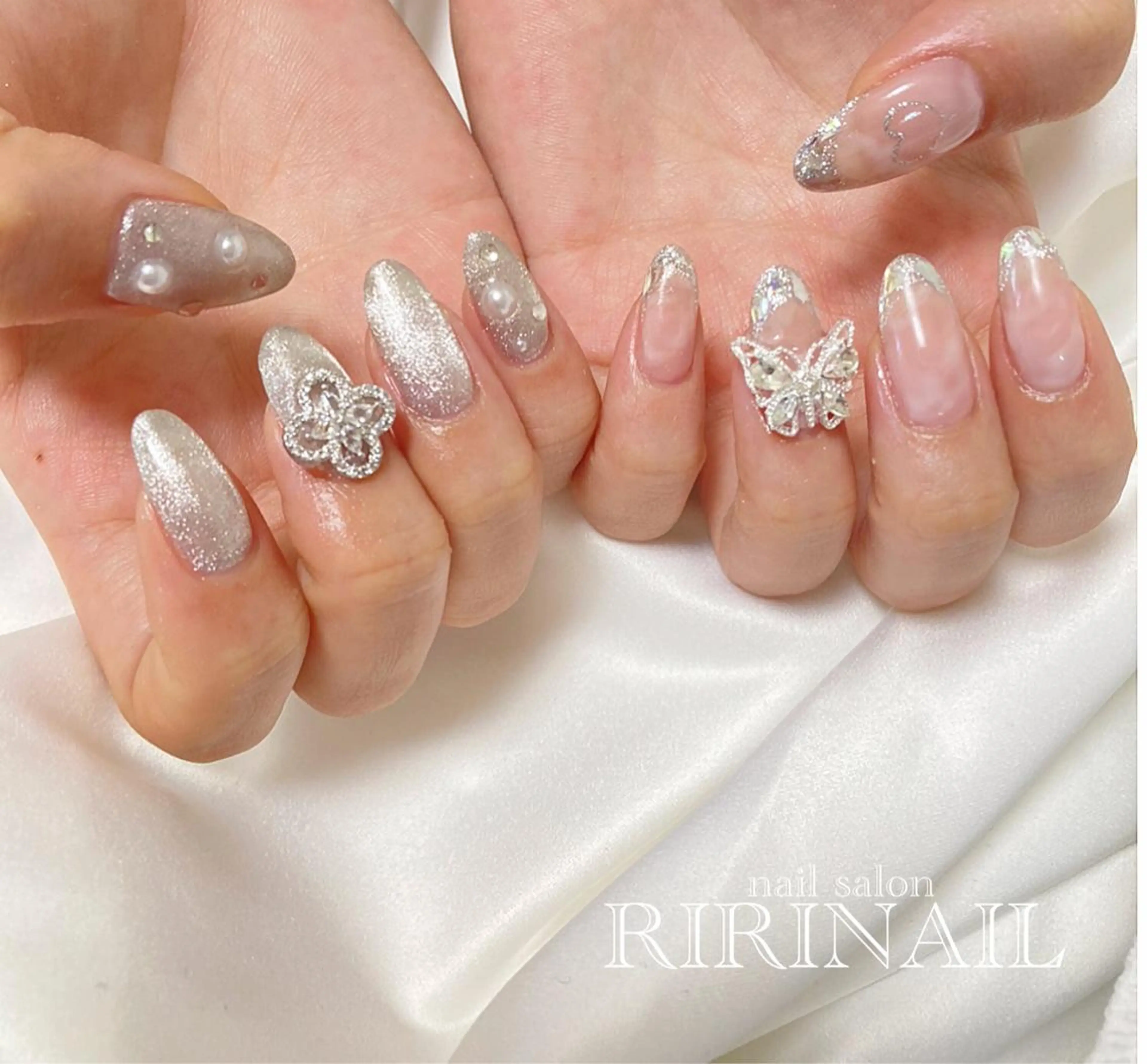 ネイル フレンチネイル ガラスフレンチ 卒業式 大理石ネイル(マーブル) ハンドネイル RIRI NAIL♡のネイルデザイン