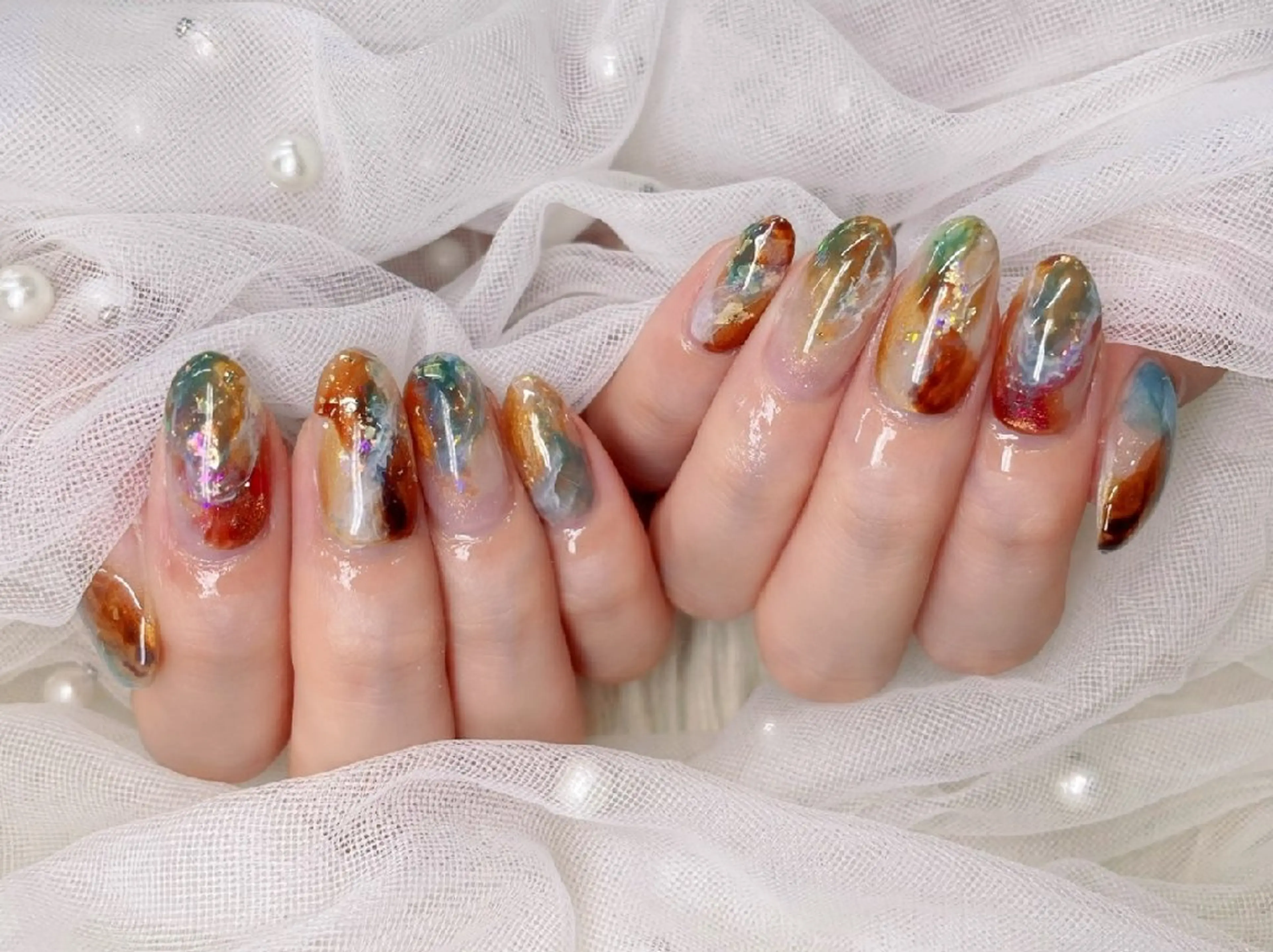 ネイル フラッシュネイル フレンチネイル キラキラネイル ラメ(グリッター) マグネットネイル Chouette Nailのネイルデザイン