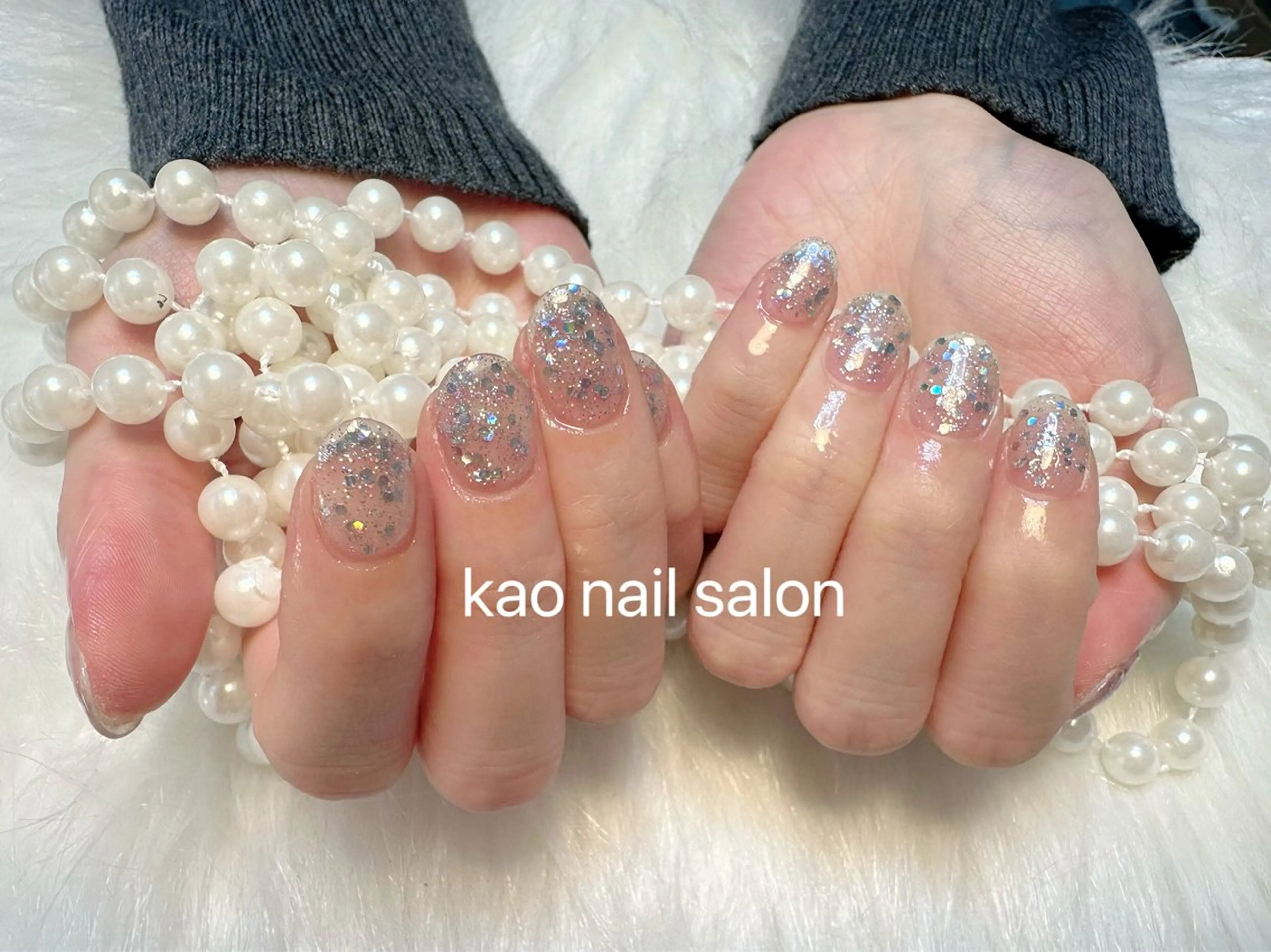 ネイル チークネイル 長さ出し フレンチネイル ジェルネイル ガラスフレンチ ハンドネイル kao nail マグネット/長さだしのネイルデザイン