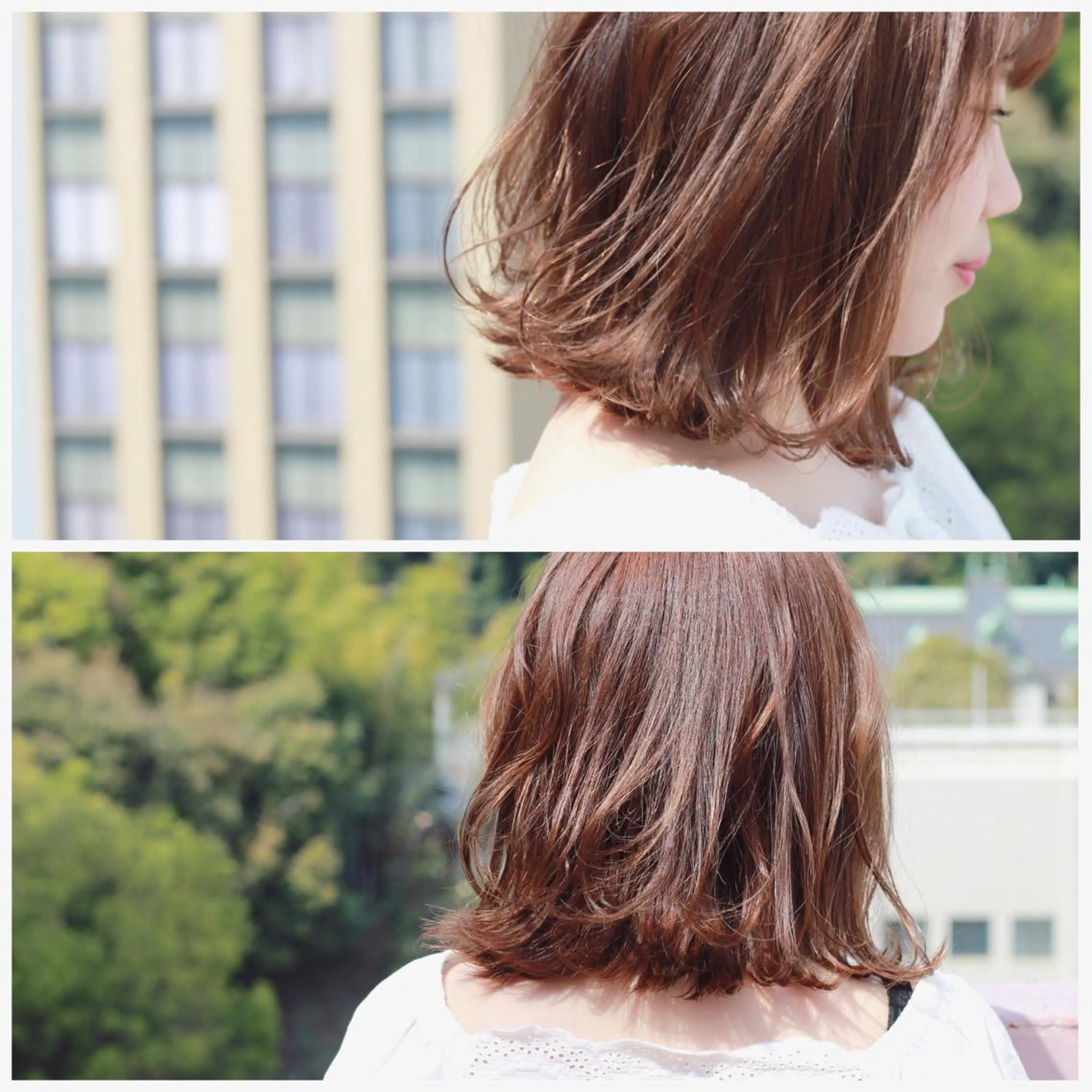 ミディアム カラー ボブ 外ハネヘア カット パーマ Viage （ビアージュ）のヘアスタイル