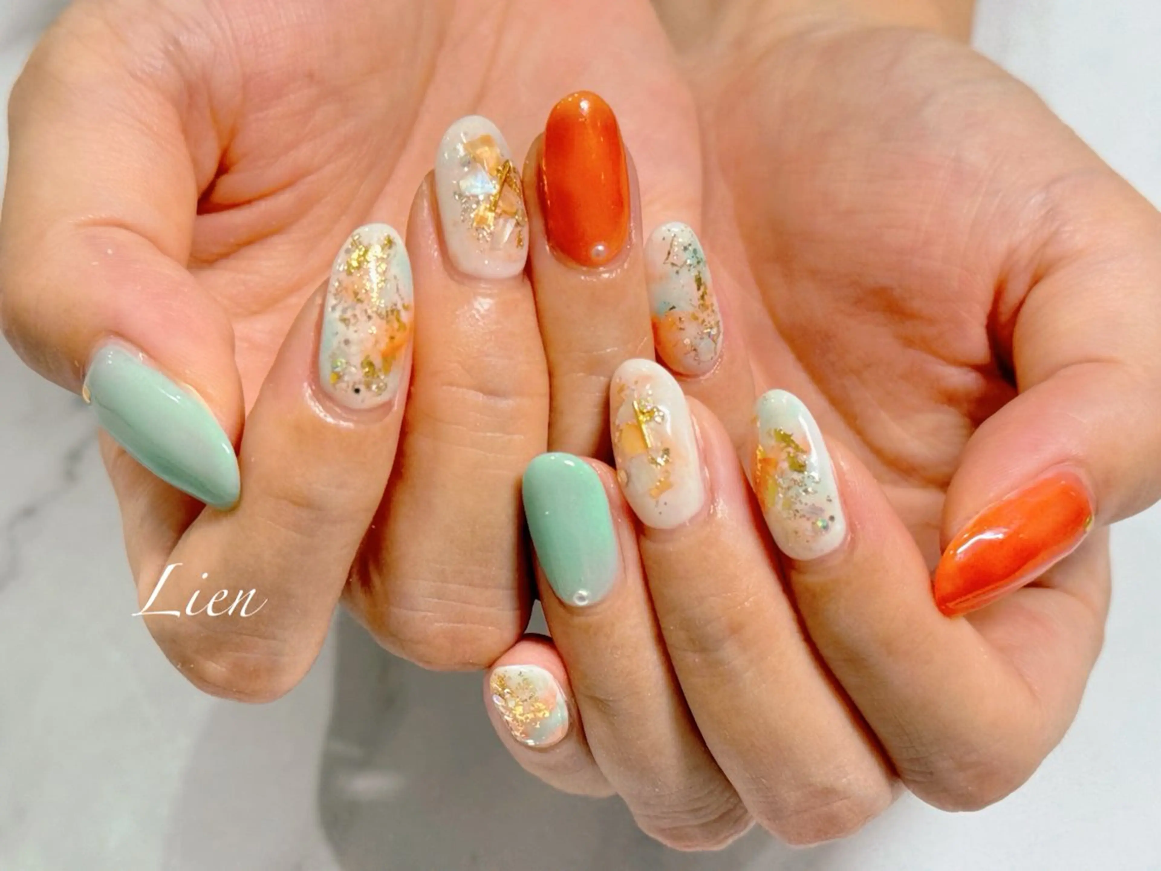 ネイル 長さ出し フットネイル フレンチネイル ジェルネイル ガラスフレンチ ハンドネイル Lien(リアン) 銀座駅6分のネイルデザイン