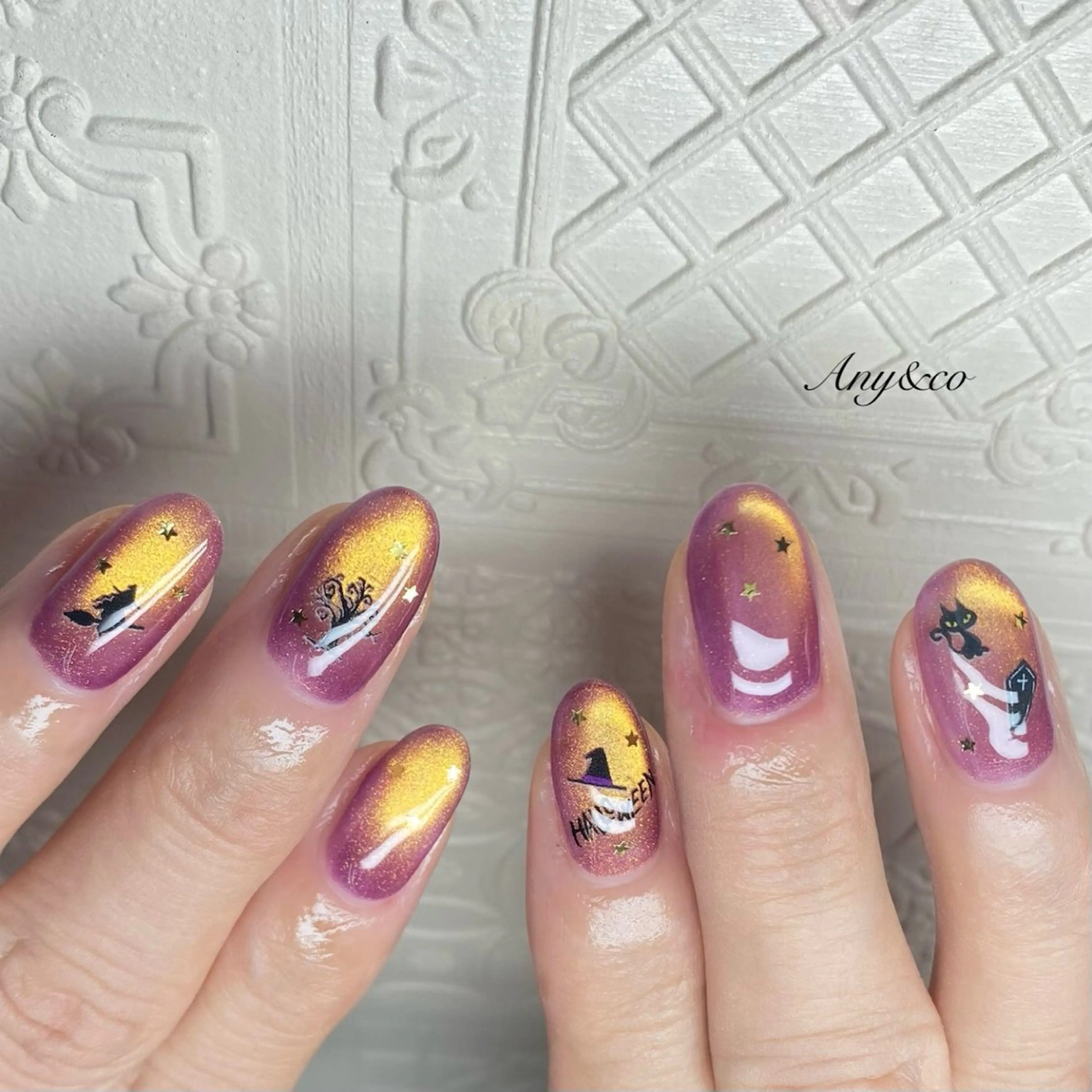 ネイル ハロウィン マグネットネイル ビー玉ネイル Any&co 【エニコ】のマツエク・マツパデザイン