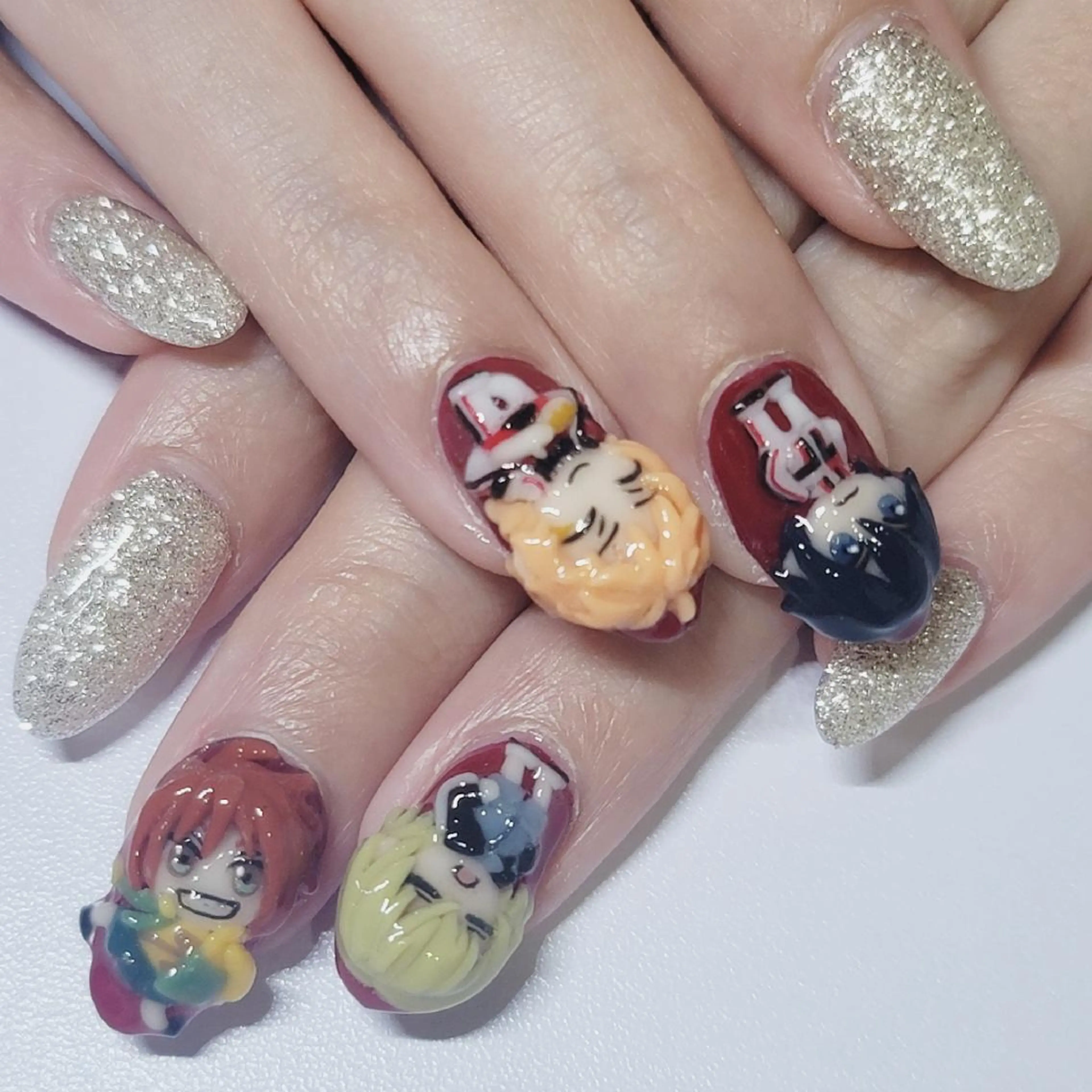 ネイル アートネイル ボルドー ラメ(グリッター) シルバー ハンドネイル よしだ ひろきのネイルデザイン