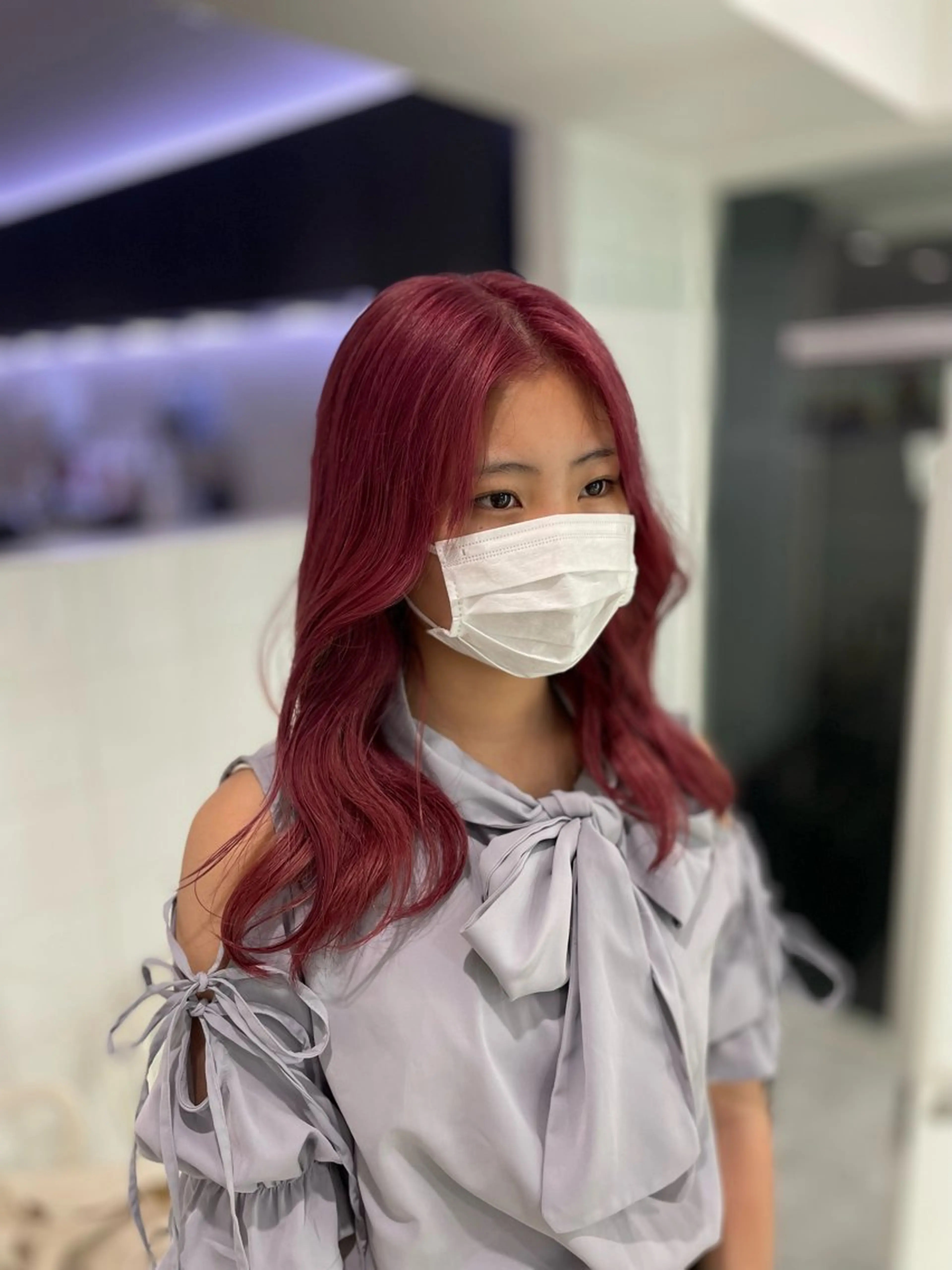 セミロング カラー ヘアアレンジ ピンクカラー ヘアカラー パーマ トリートメント ヘッドスパ ヘアセット 顔まわりカット の達人のヘアスタイル