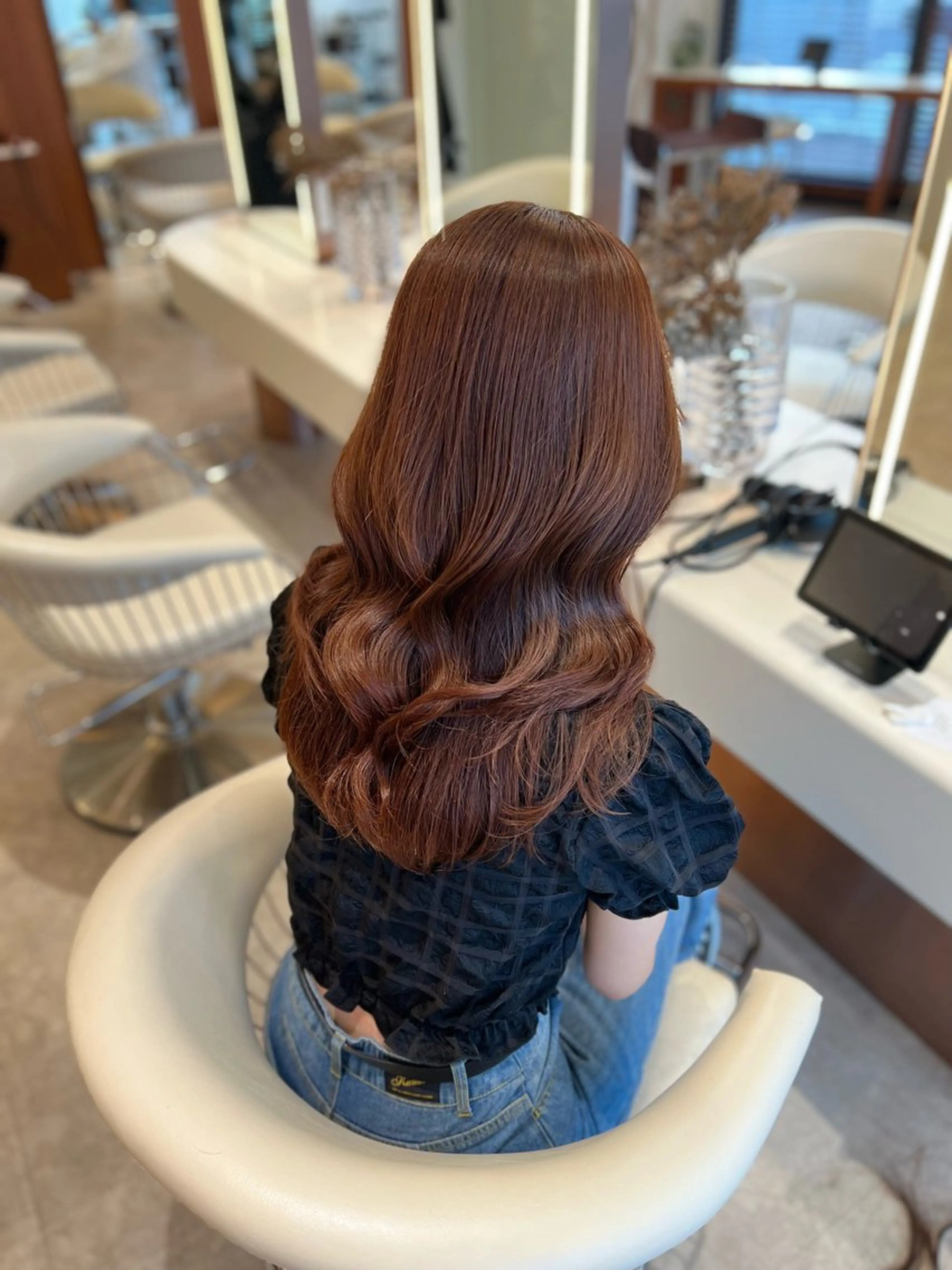 セミロング カラー ブラウンカラー オレンジ オレンジブラウン 韓国風ヘア レイヤーカット カット ヘアカラー ヘアセット 韓国レイヤー🇰🇷 韓国研修◎渋谷カイトのヘアスタイル