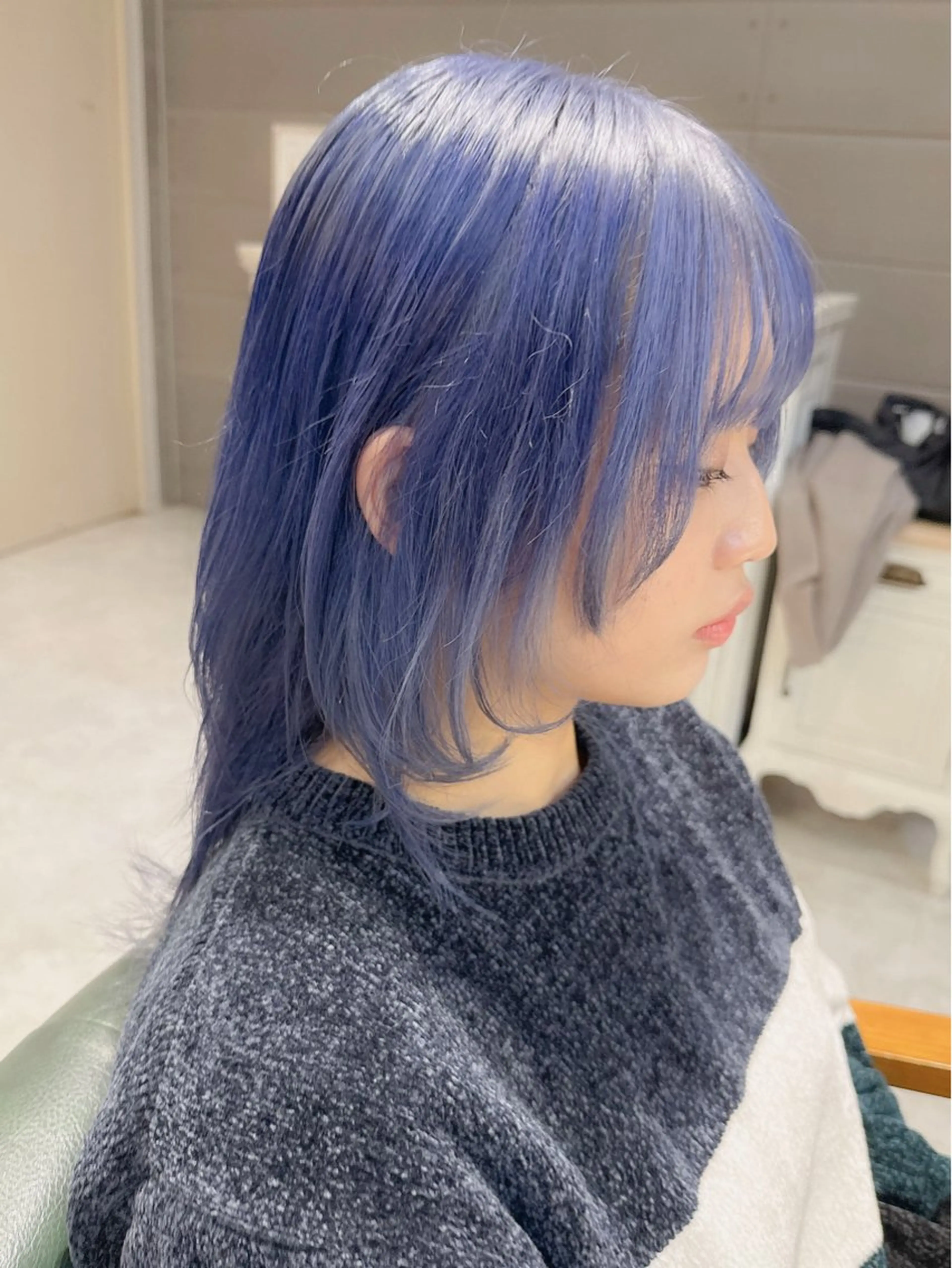 ミディアム カラー ヘアアレンジ ブルーカラー ネイビーカラー 𝐑𝐈𝐍𝐊𝐀 🌷のヘアスタイル