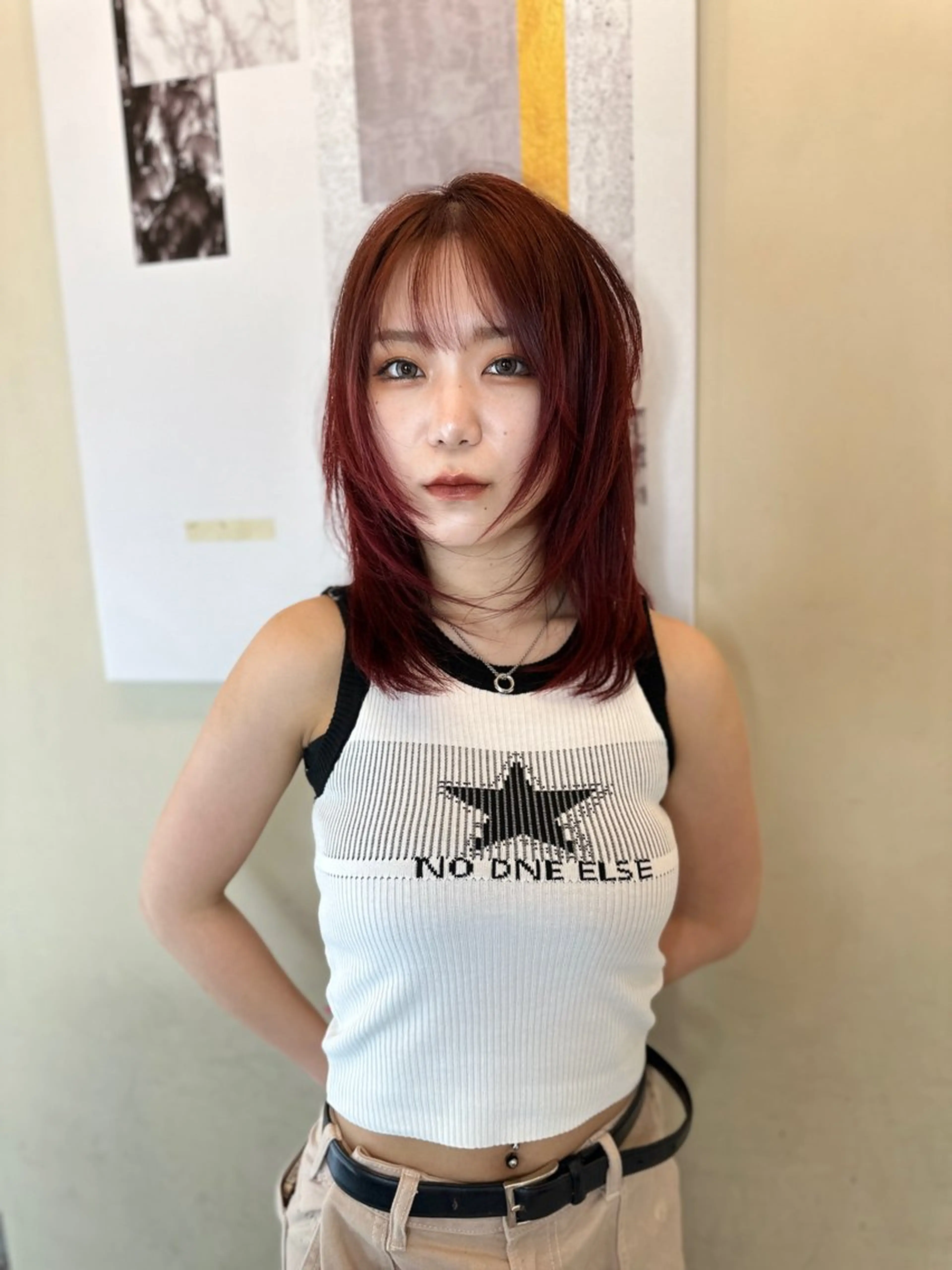 セミロング カラー アディクシーカラー バレイヤージュ ブリーチ デザインカラー ダブルカラー カット ヘアカラー トリートメント opus 店長大和 レイヤー/赤み消しのヘアスタイル