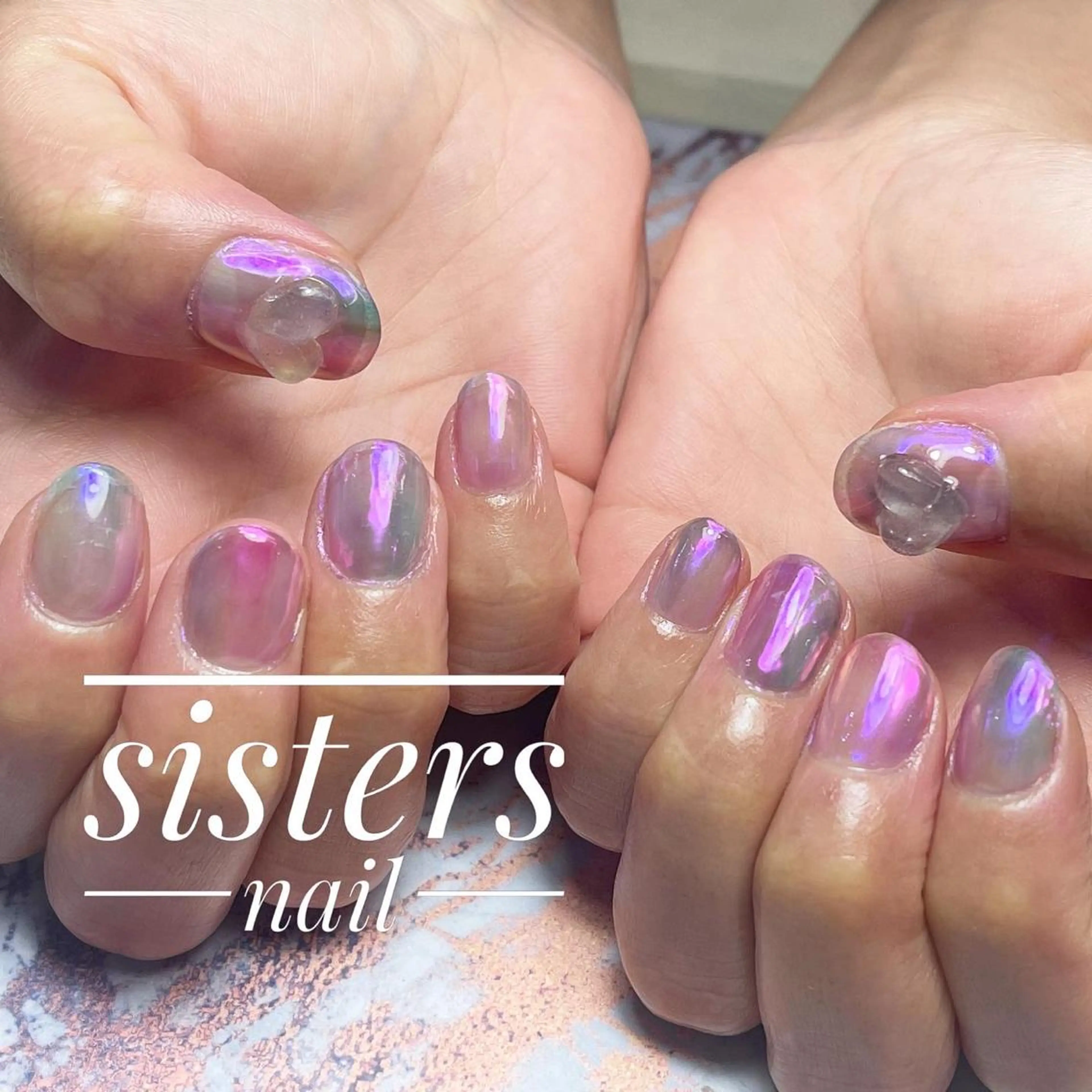 ネイル アートネイル オーロラネイル クリアネイル ハート 氷ネイル・うるうるネイル ハンドネイル ハンドケア sisters nail.fのネイルデザイン