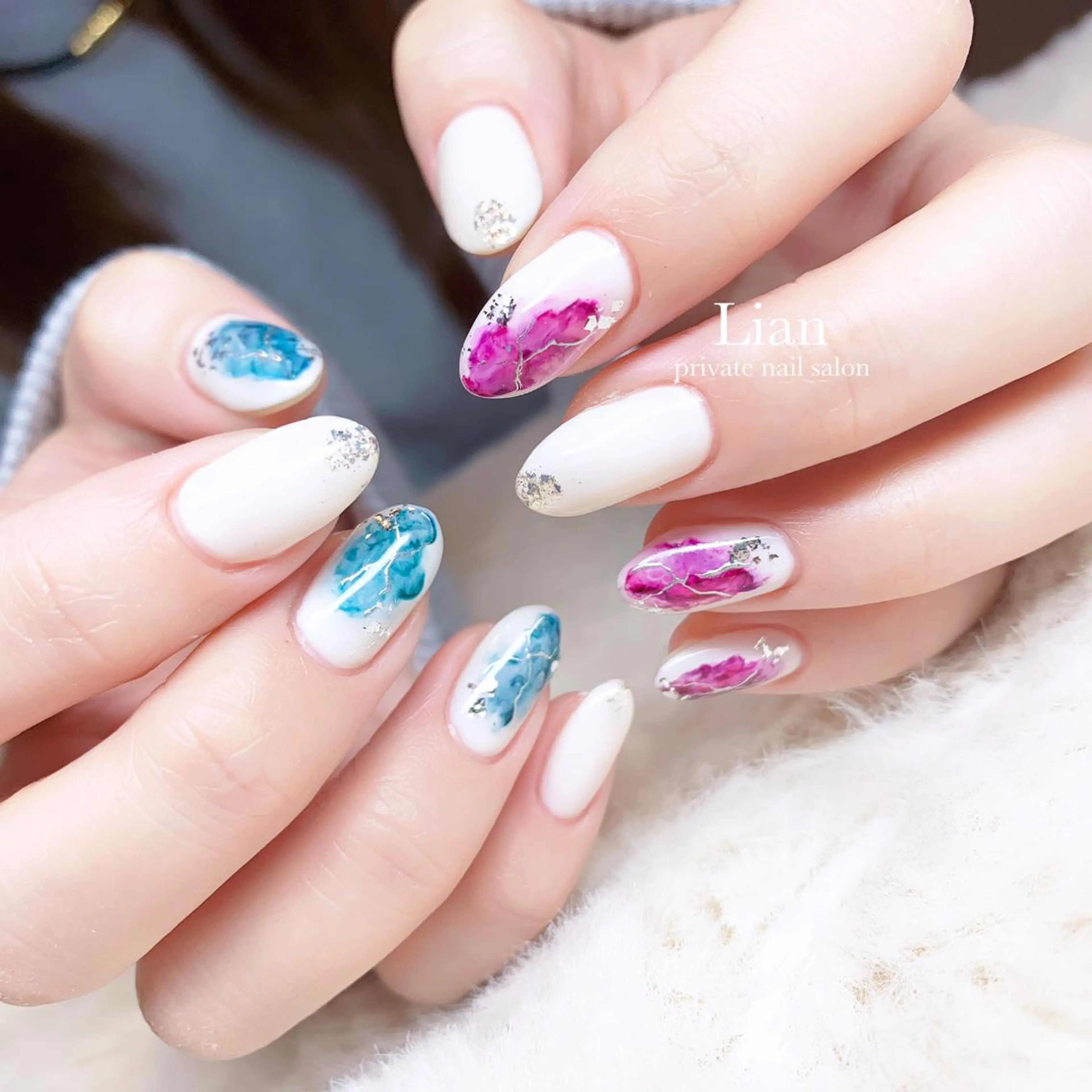ネイル アートネイル ブルー ピンク nailsalon Lenoaのネイルデザイン