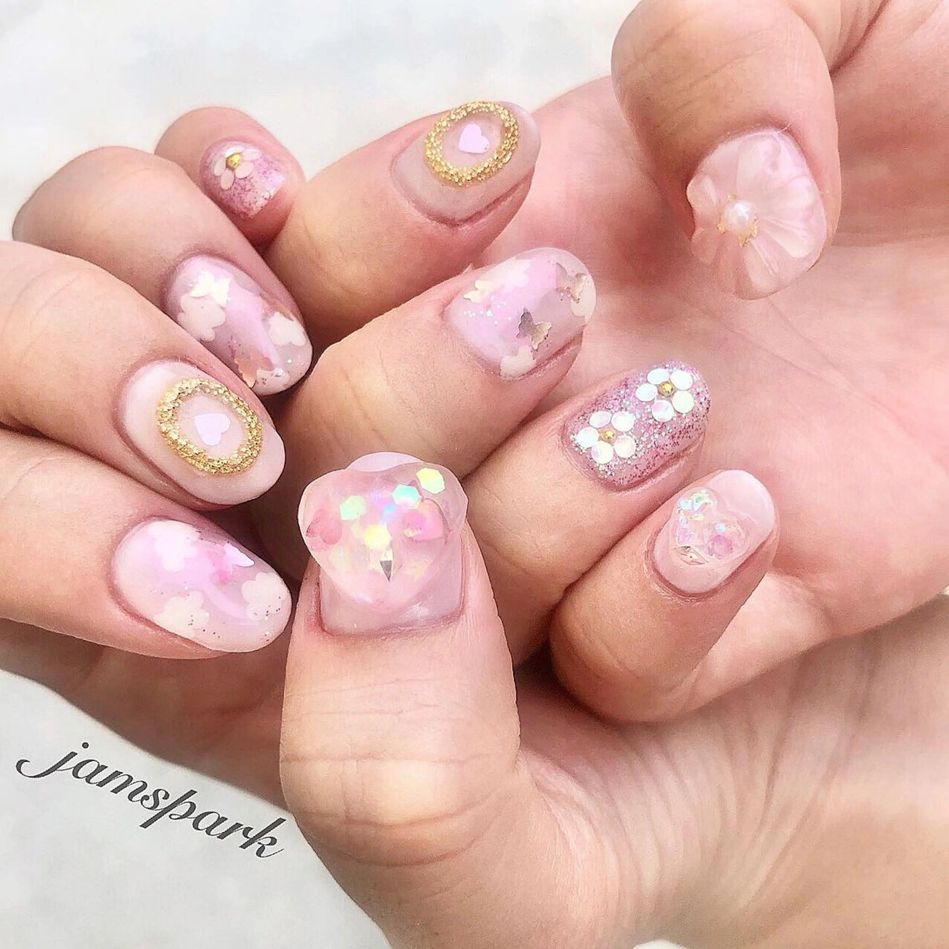 ネイル アートネイル フラワーネイル ハート ニュアンスネイル パステルネイル ハンドネイル jamspark ✨のネイルデザイン