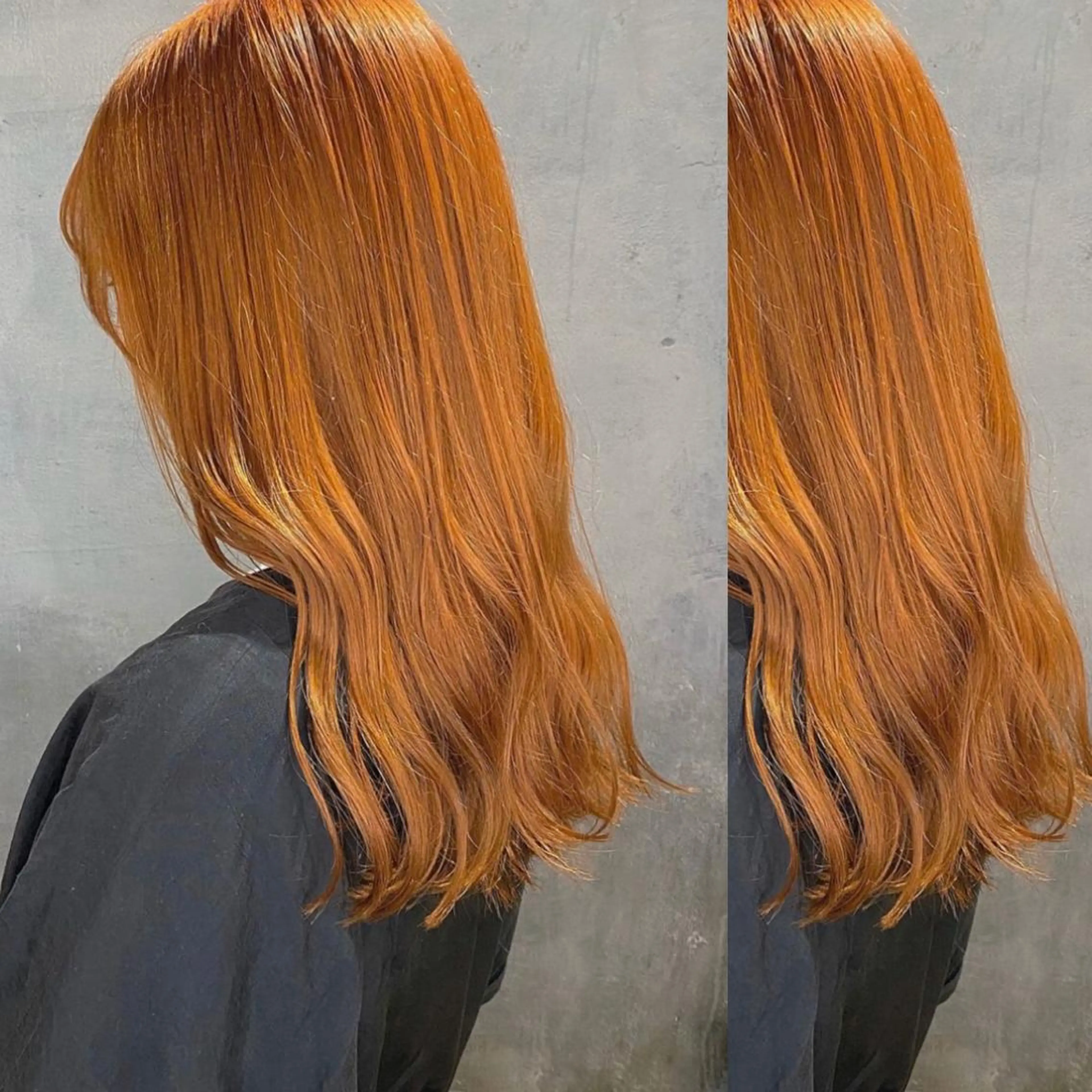 セミロング カラー ベージュカラー ブリーチ オレンジ オレンジベージュ CLUTCH天王寺 西藤遥河のヘアスタイル