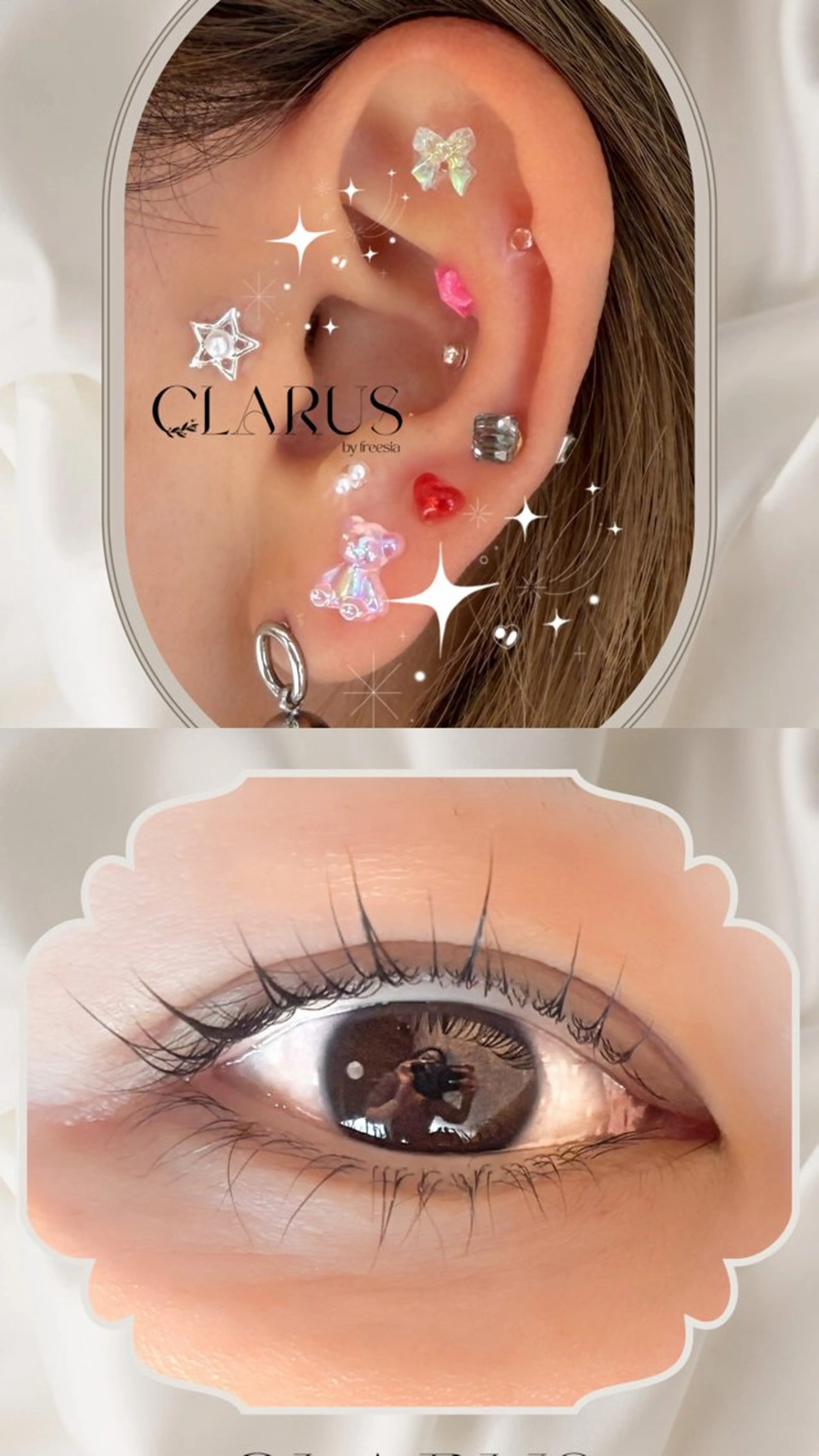 ラッシュリフト上と耳ツボジュエリー(片耳)の同時施術の写真