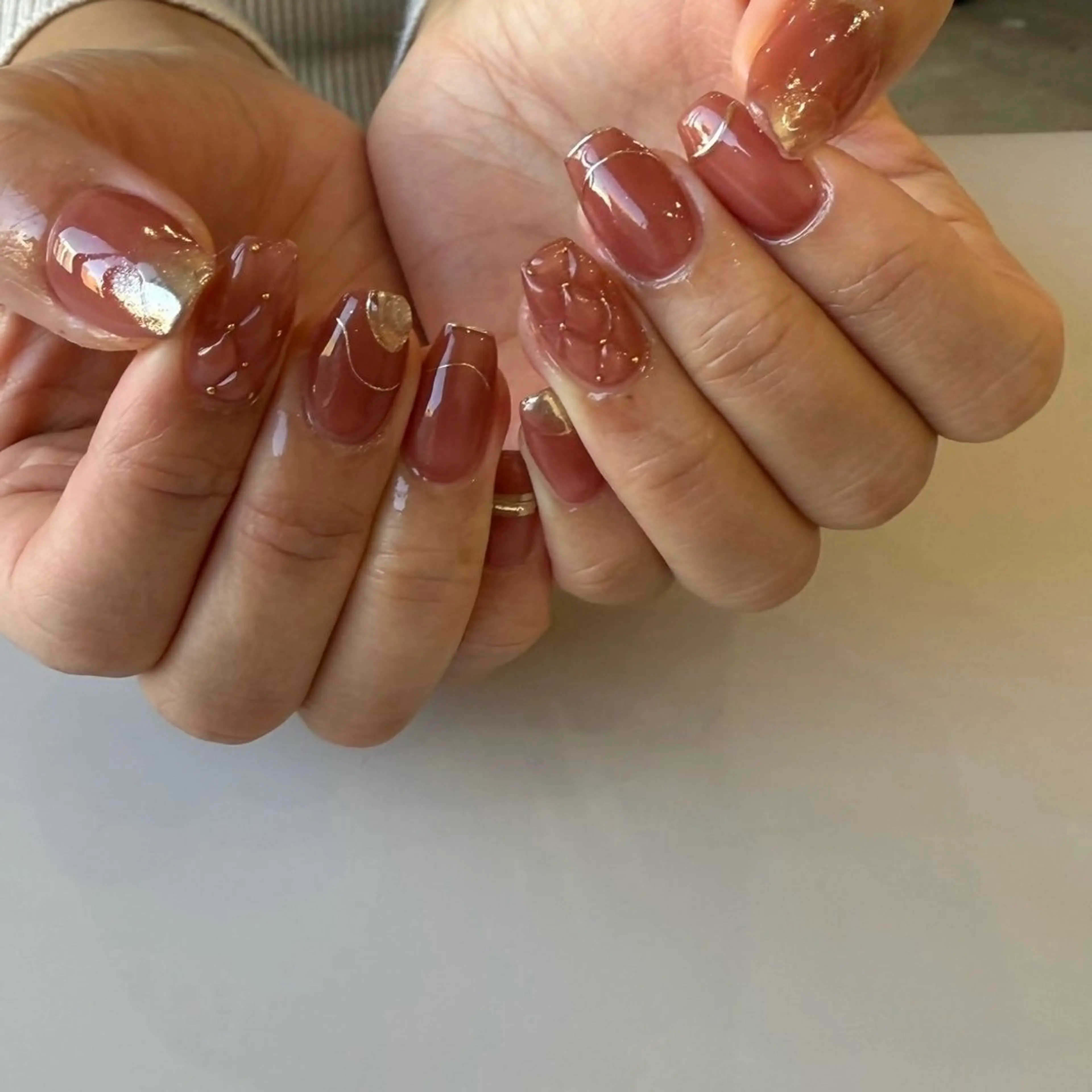 ネイル ブラウン ニュアンスネイル ピンク ハンドネイル nail‪◯ petitnanoのネイルデザイン