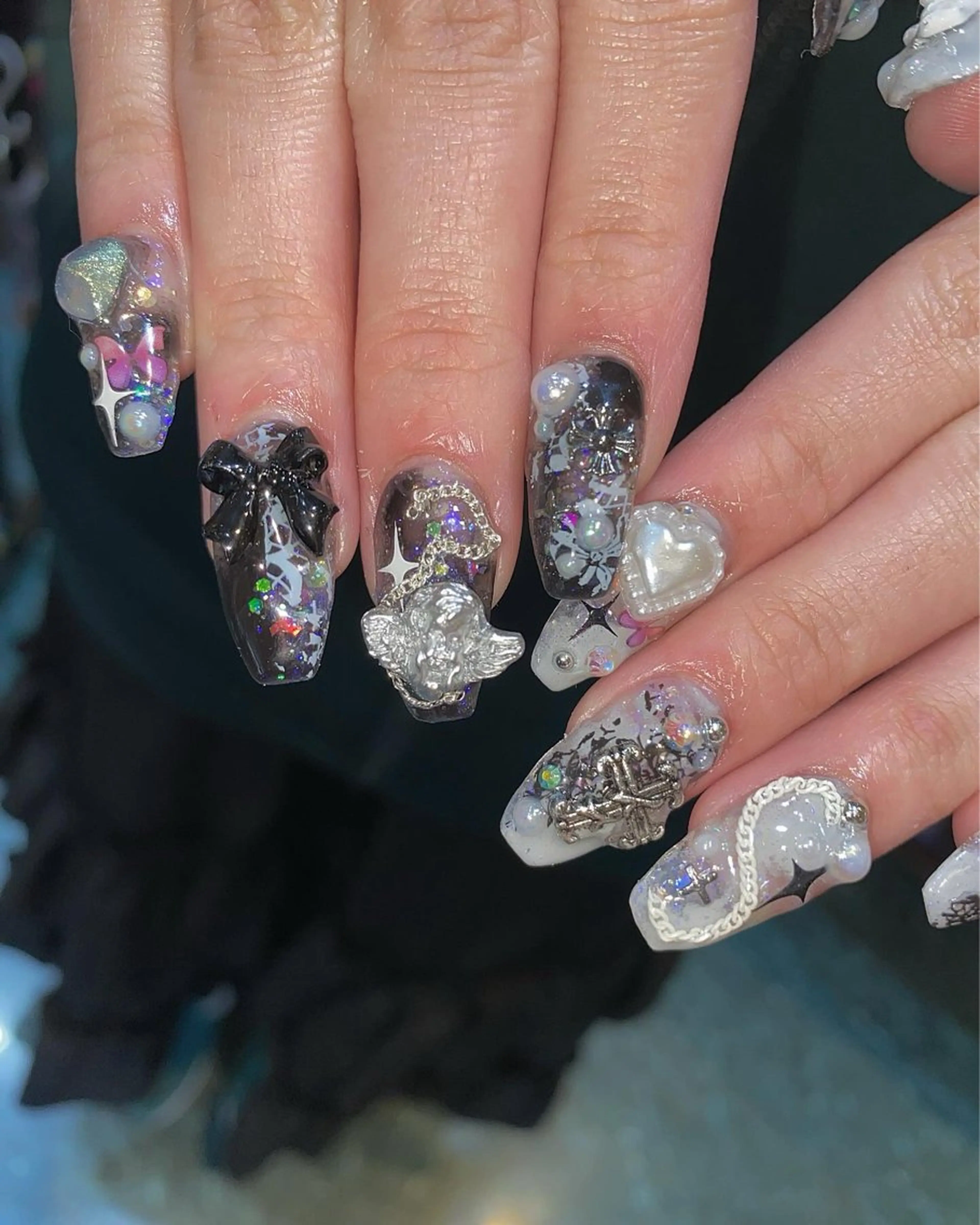 ネイル ラメ(グリッター) 大理石ネイル(マーブル) 福の爪 🍒福山千晴のネイルデザイン