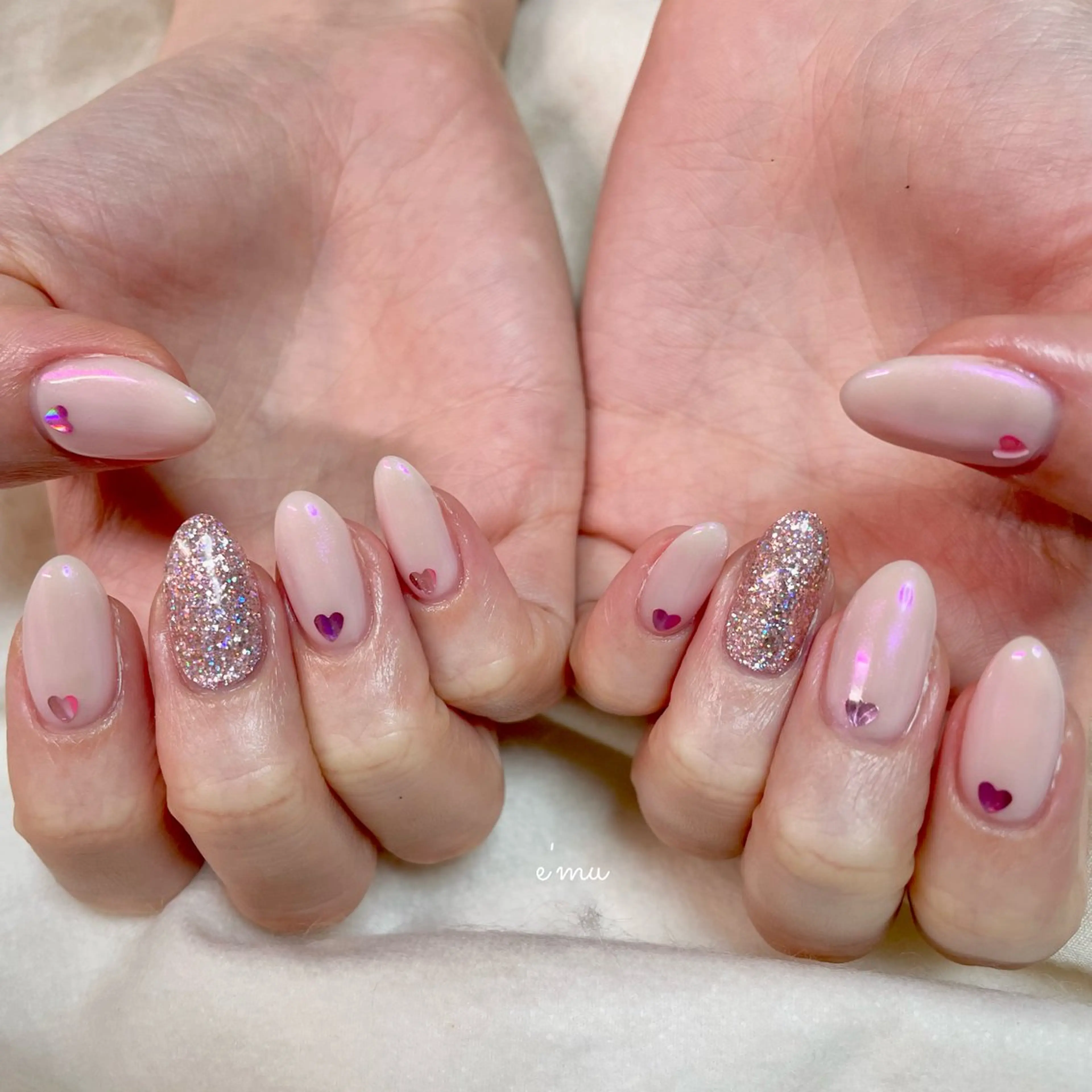 ネイル ハート ピンク ハンドネイル nail salon e'mu💐のネイルデザイン