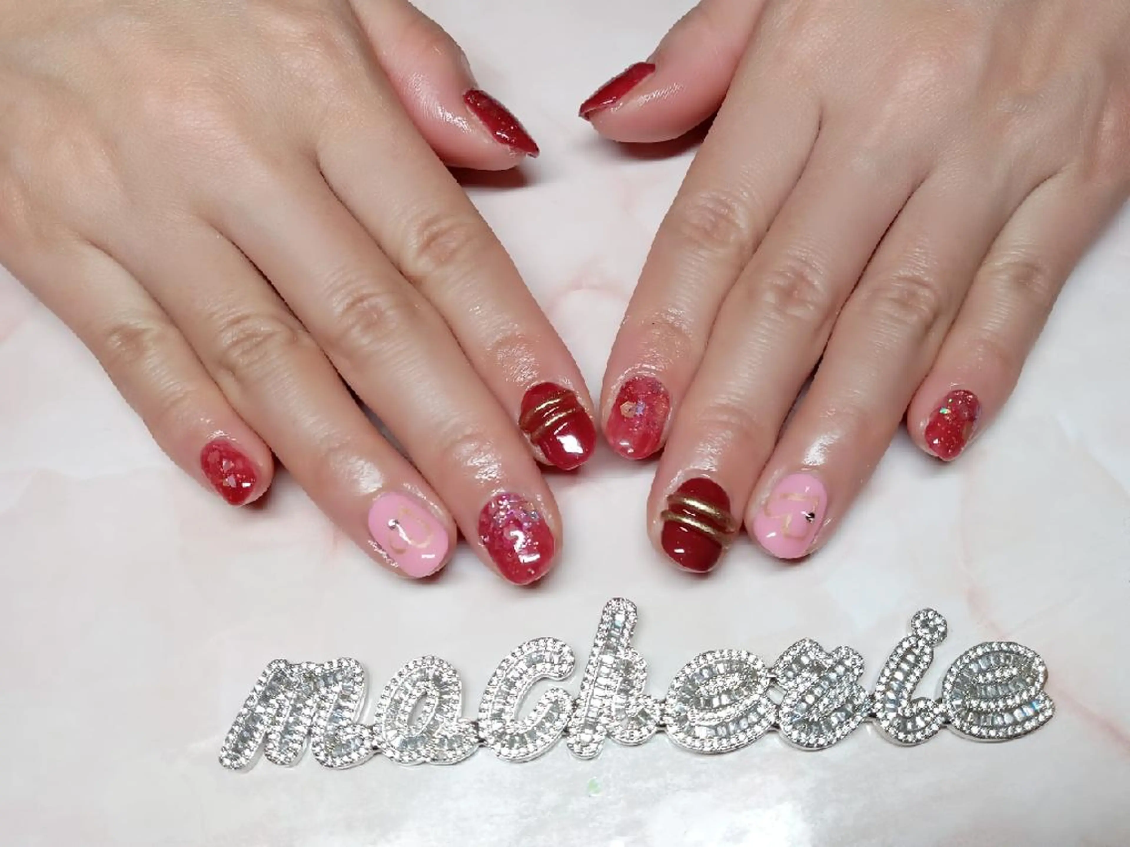 ネイル ピンク 赤色 ハンドネイル Nail Salon macherieのネイルデザイン