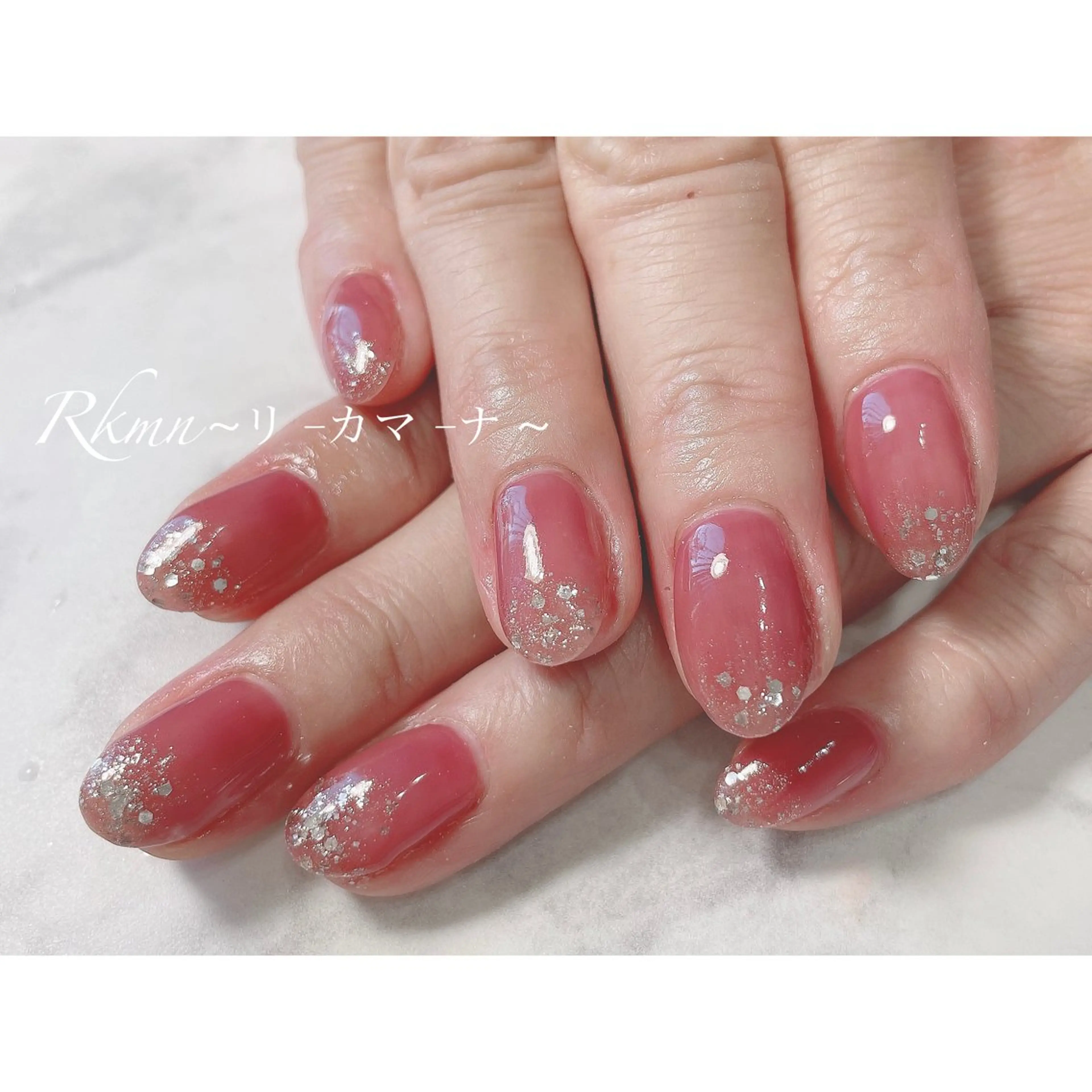 ネイル アートネイル ラメ(グリッター) ピンク シンプルネイル 春ネイル ハンドネイル フットネイル ハンドケア Rkmn ~リ-カマ-ナ~のネイルデザイン