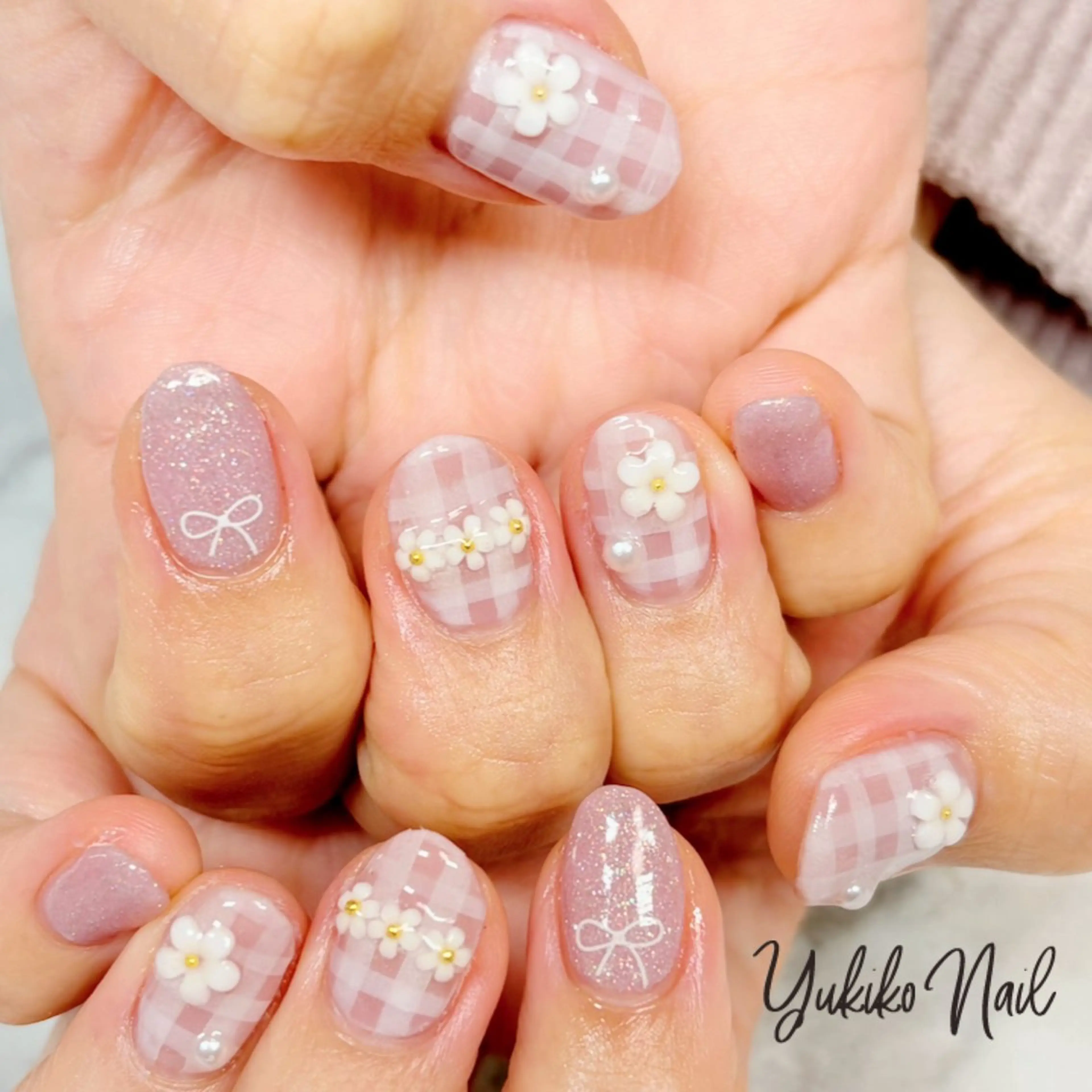 ネイル フラワーネイル ガーリー 春ネイル ハンドネイル ユキコ ネイルのネイルデザイン